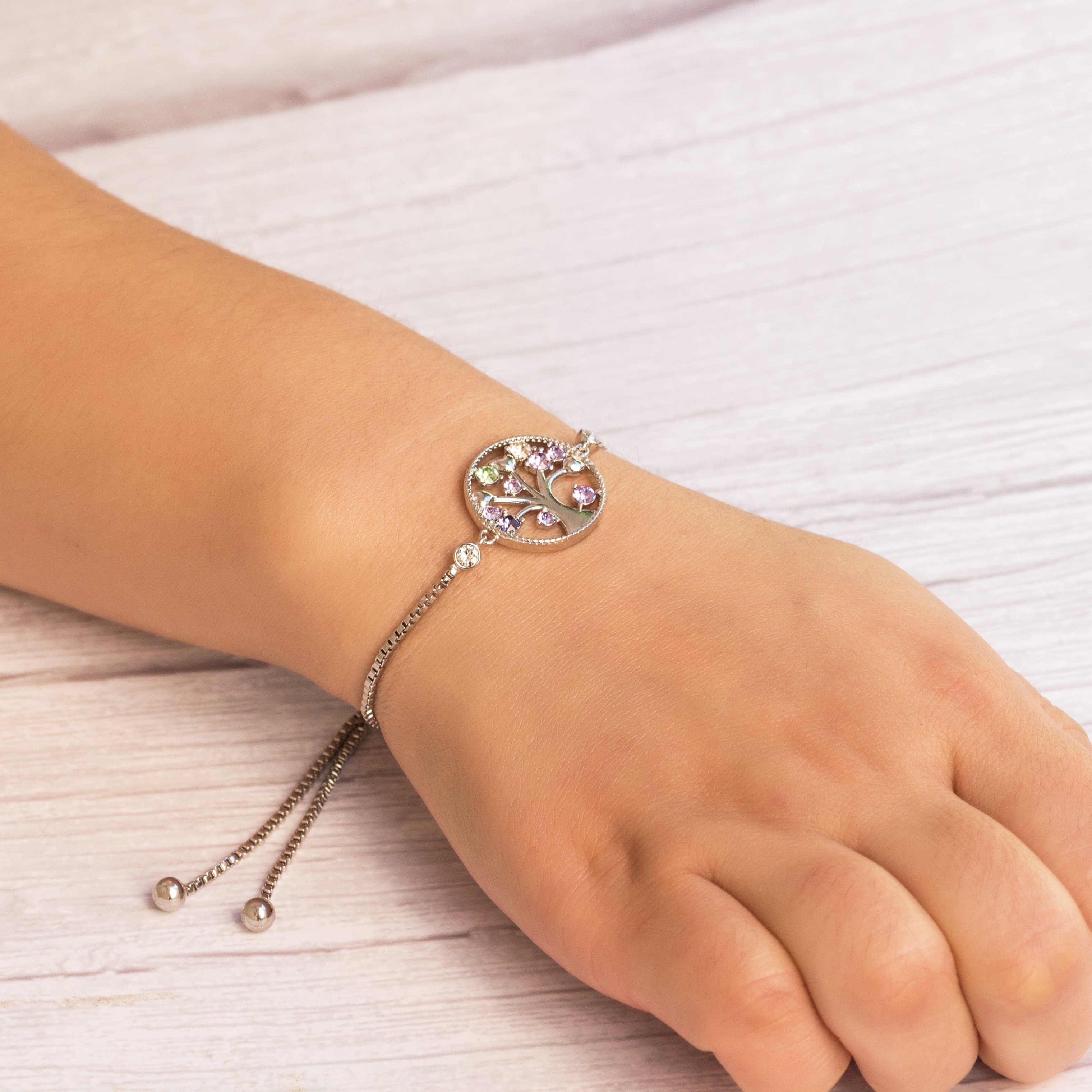 Silver Plated Chakra Tree of Life Bracelet Created with Zircondia® Crystals
