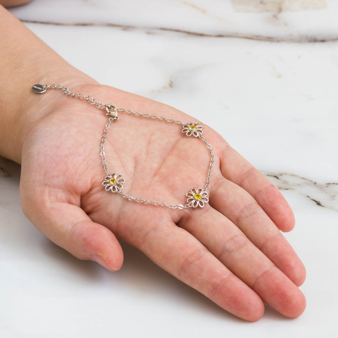 Crystal Daisy Anklet Created with Zircondia® Crystals - Philip Jones Jewellery