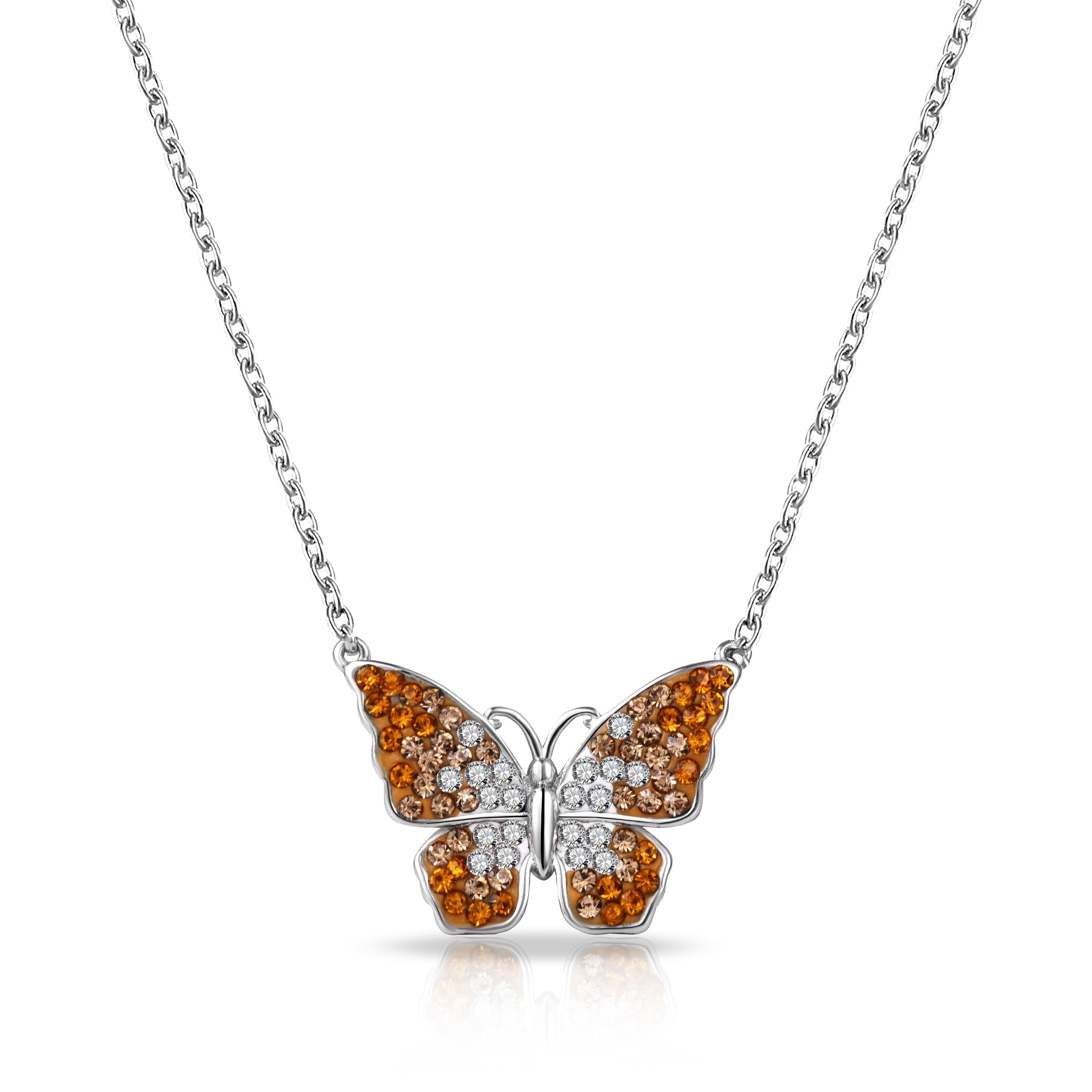 New Pink/Blue Austrian Crystal Butterfly 925 Sterling Silver Necklace For  Women