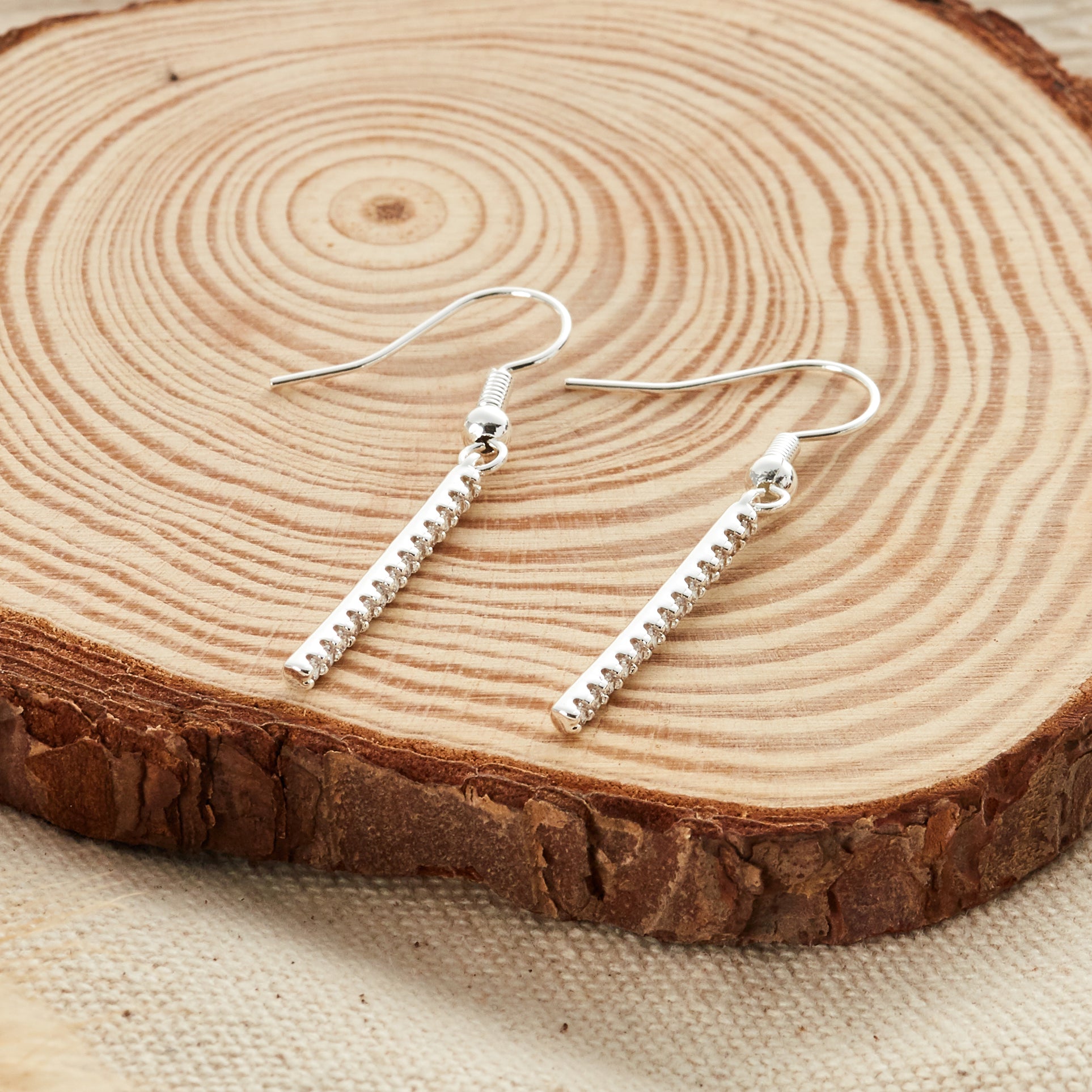 Silver Plated Crystal Bar Drop Earrings Created with Zircondia® Crystals
