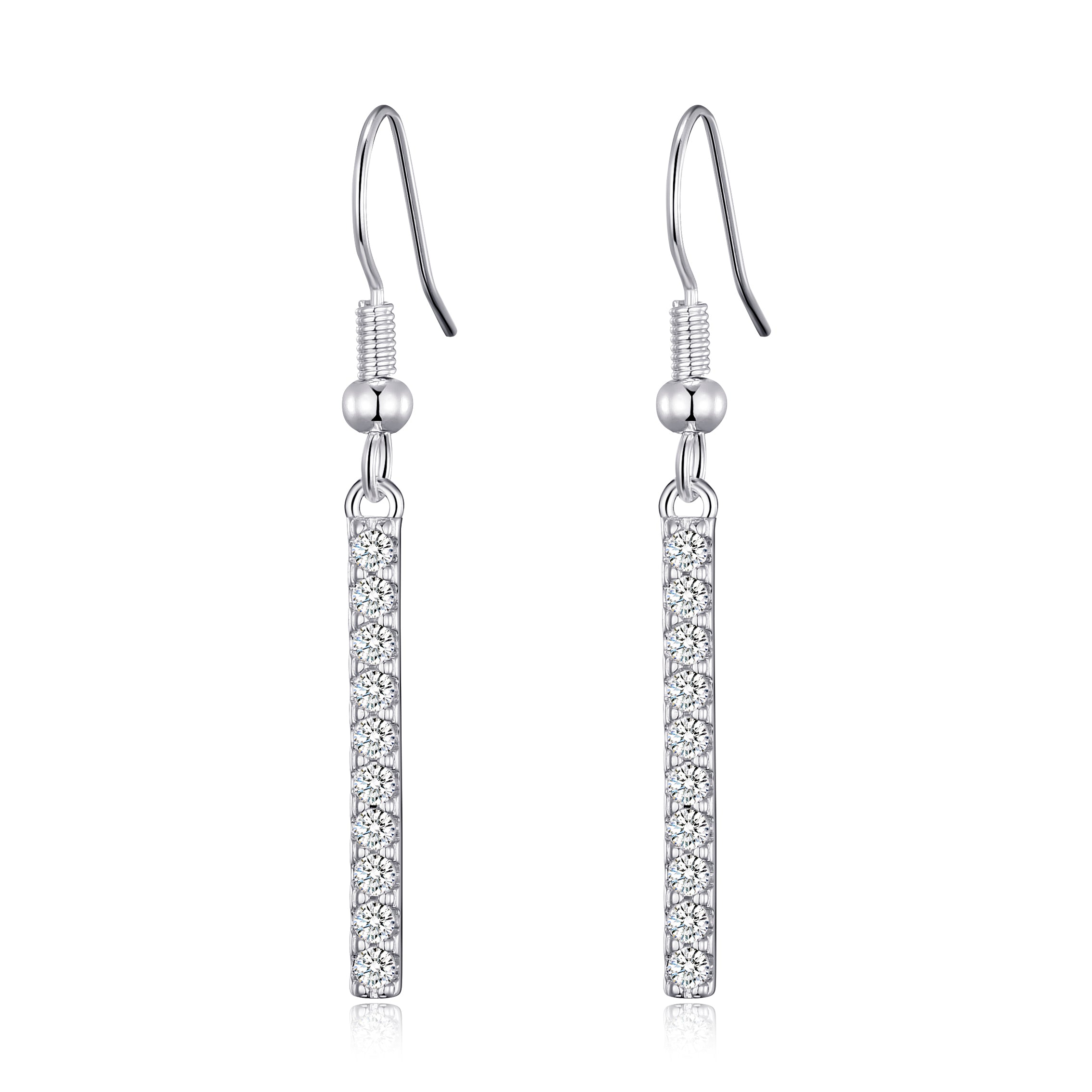 Silver Plated Crystal Bar Drop Earrings Created with Zircondia® Crystals by Philip Jones Jewellery