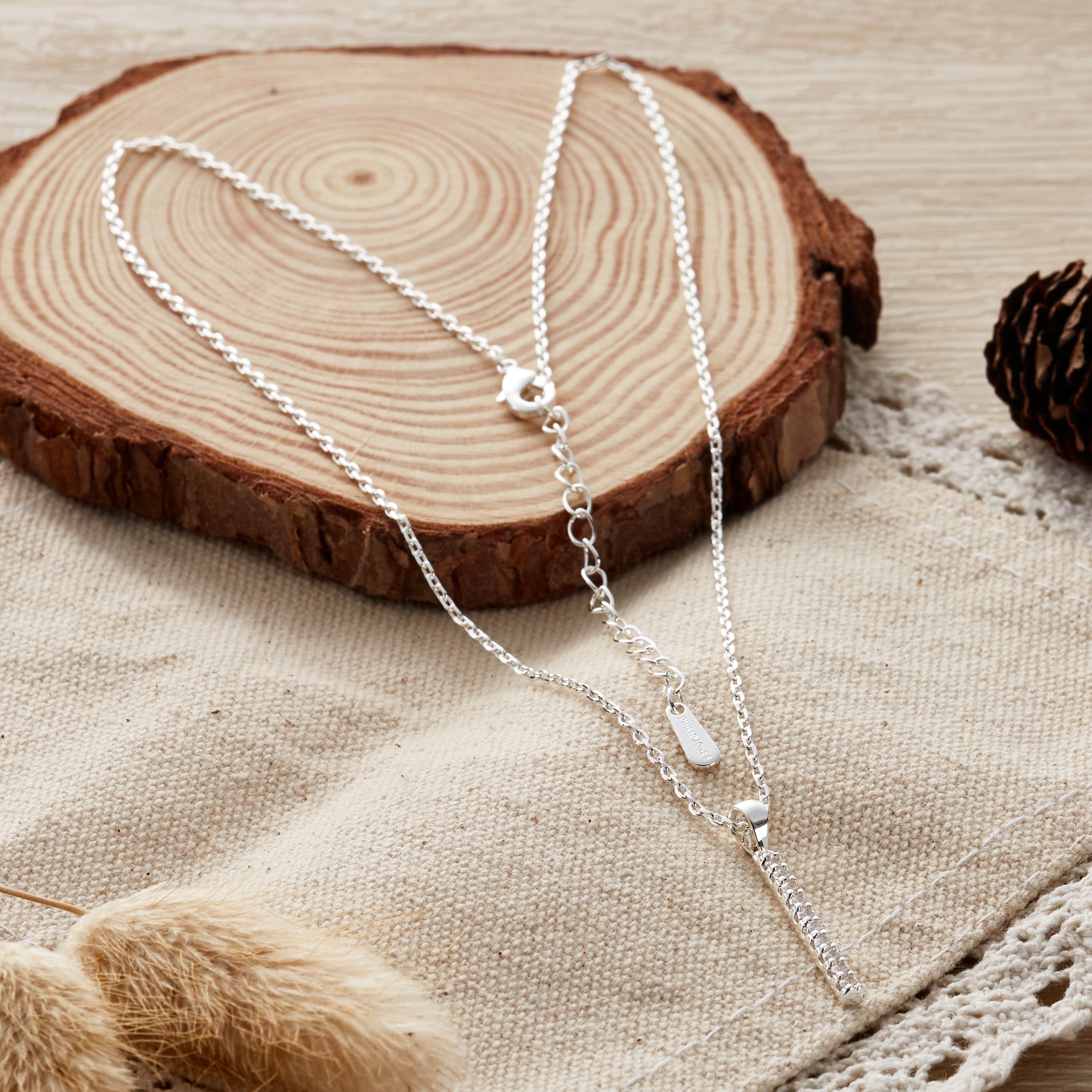 Silver Plated Crystal Bar Drop Necklace Created with Zircondia® Crystals