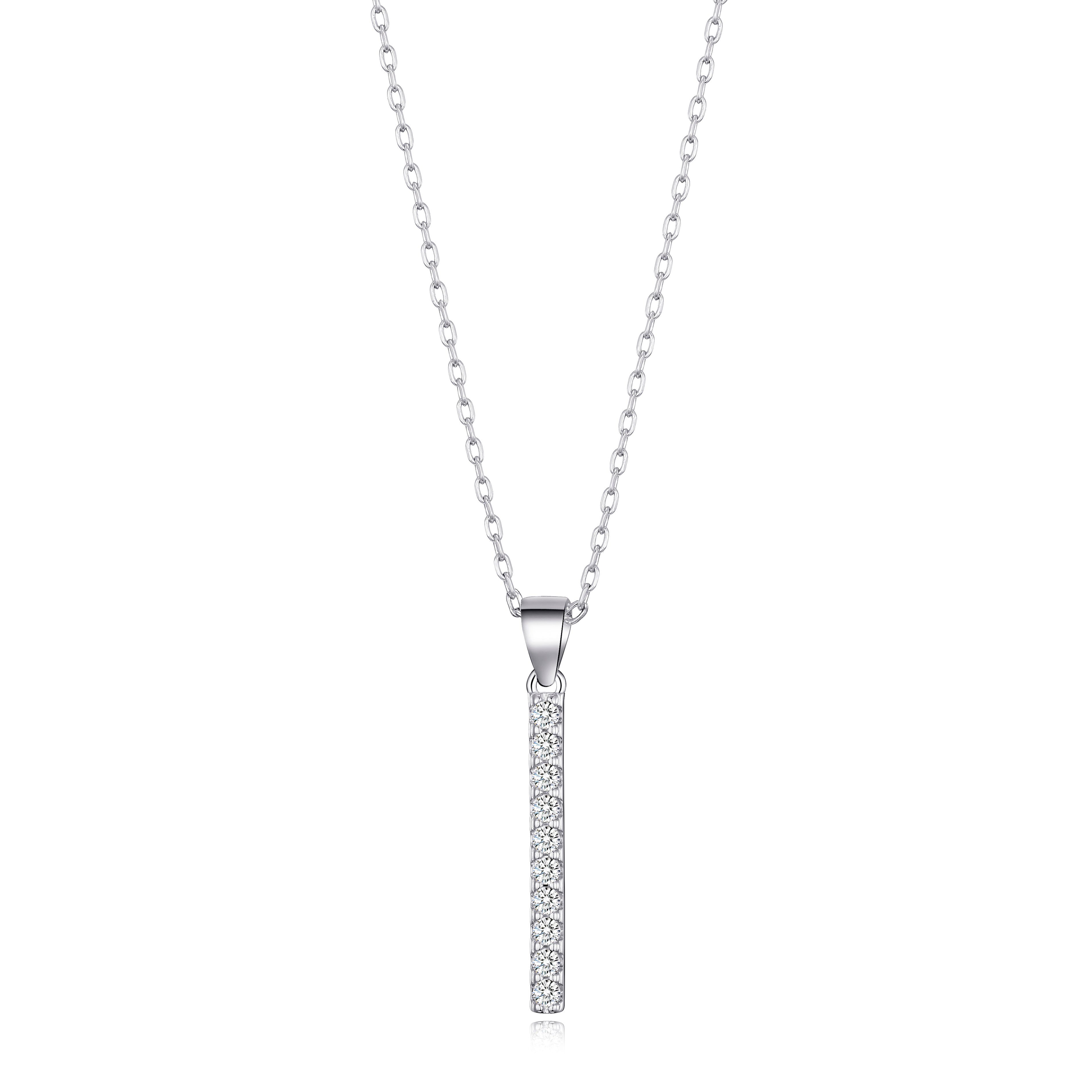 Silver Plated Crystal Bar Drop Necklace Created with Zircondia® Crystals by Philip Jones Jewellery