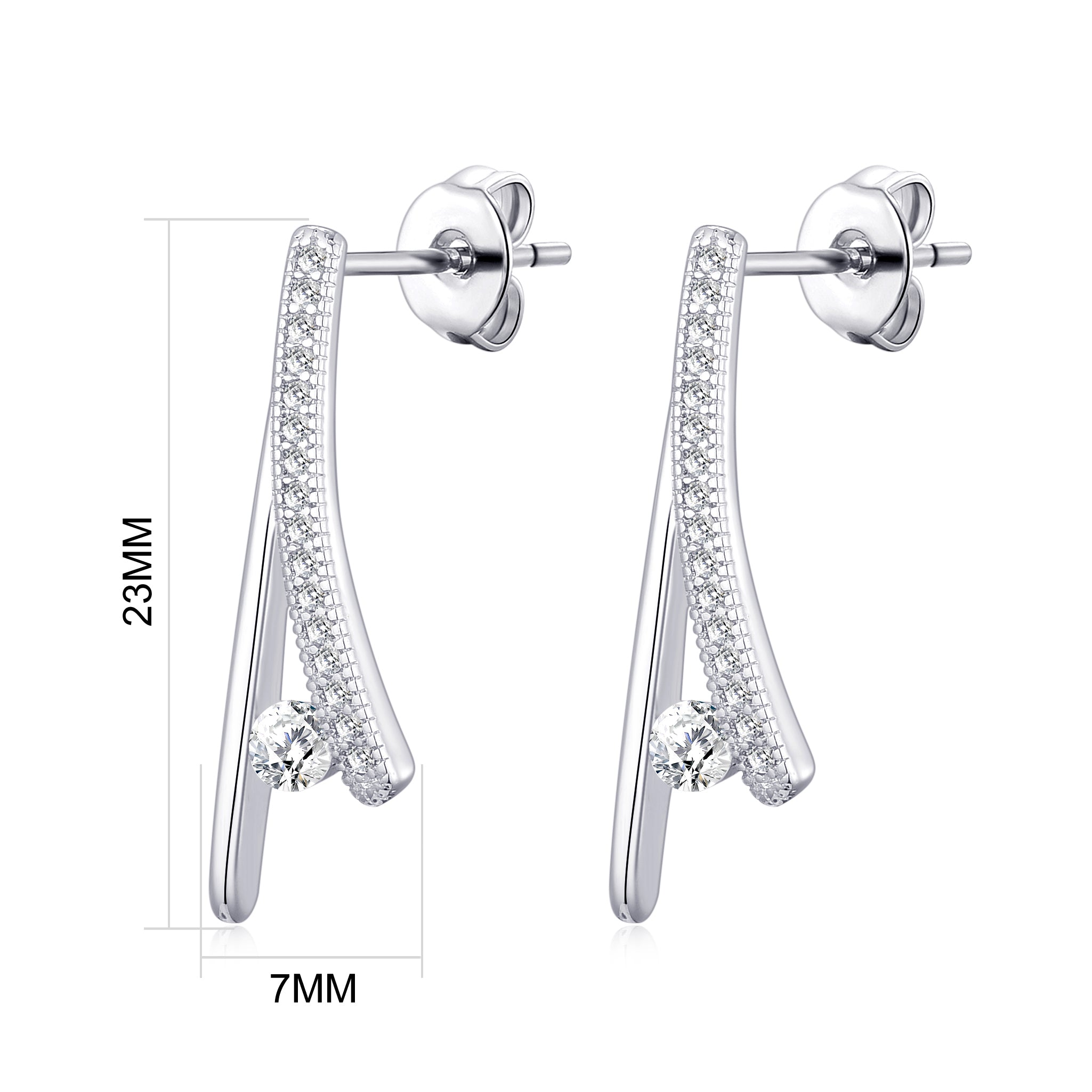 Silver Plated Curved Bar Earrings Created with Zircondia® Crystals