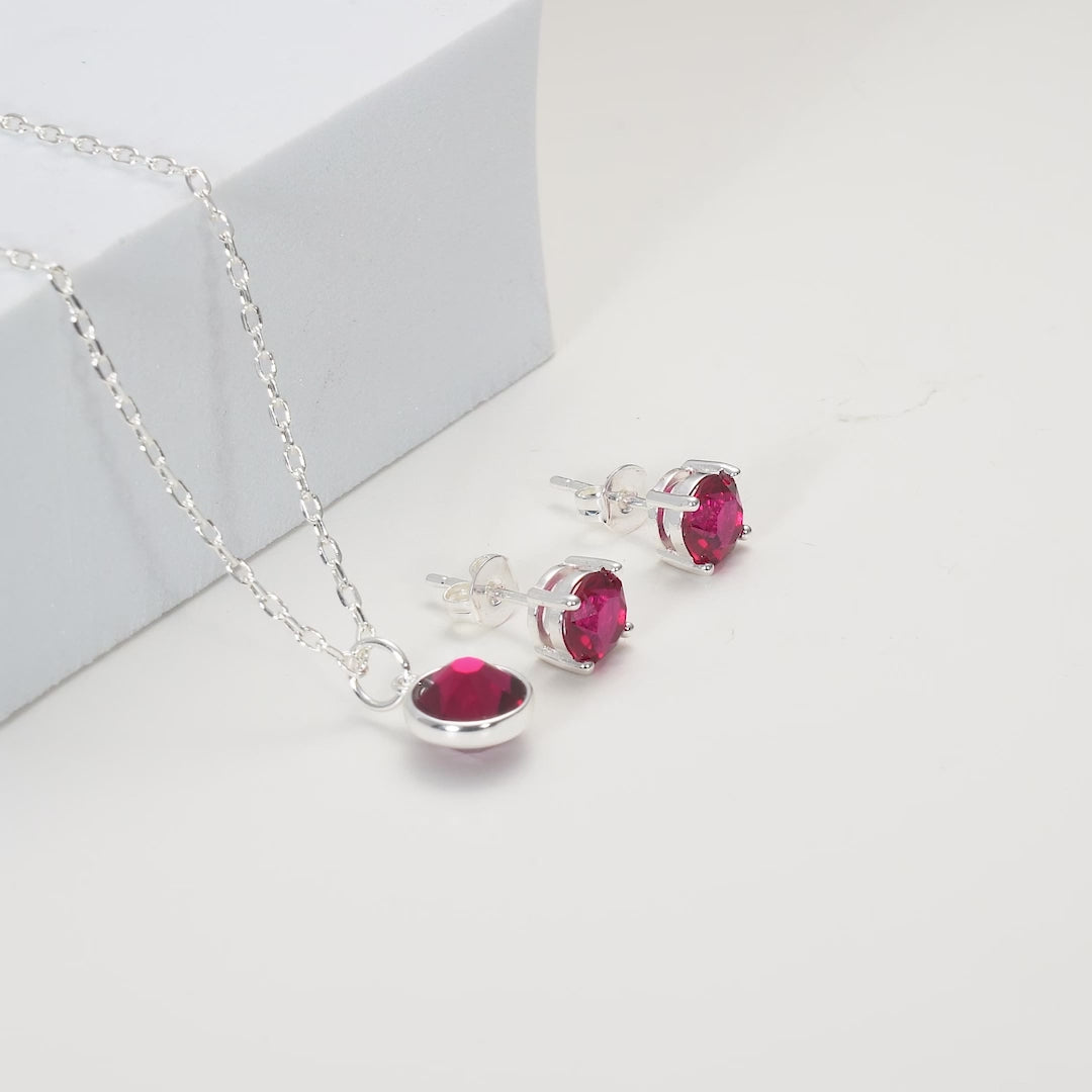 July (Ruby) Birthstone Necklace & Earrings Set Created with Zircondia® Crystals Video