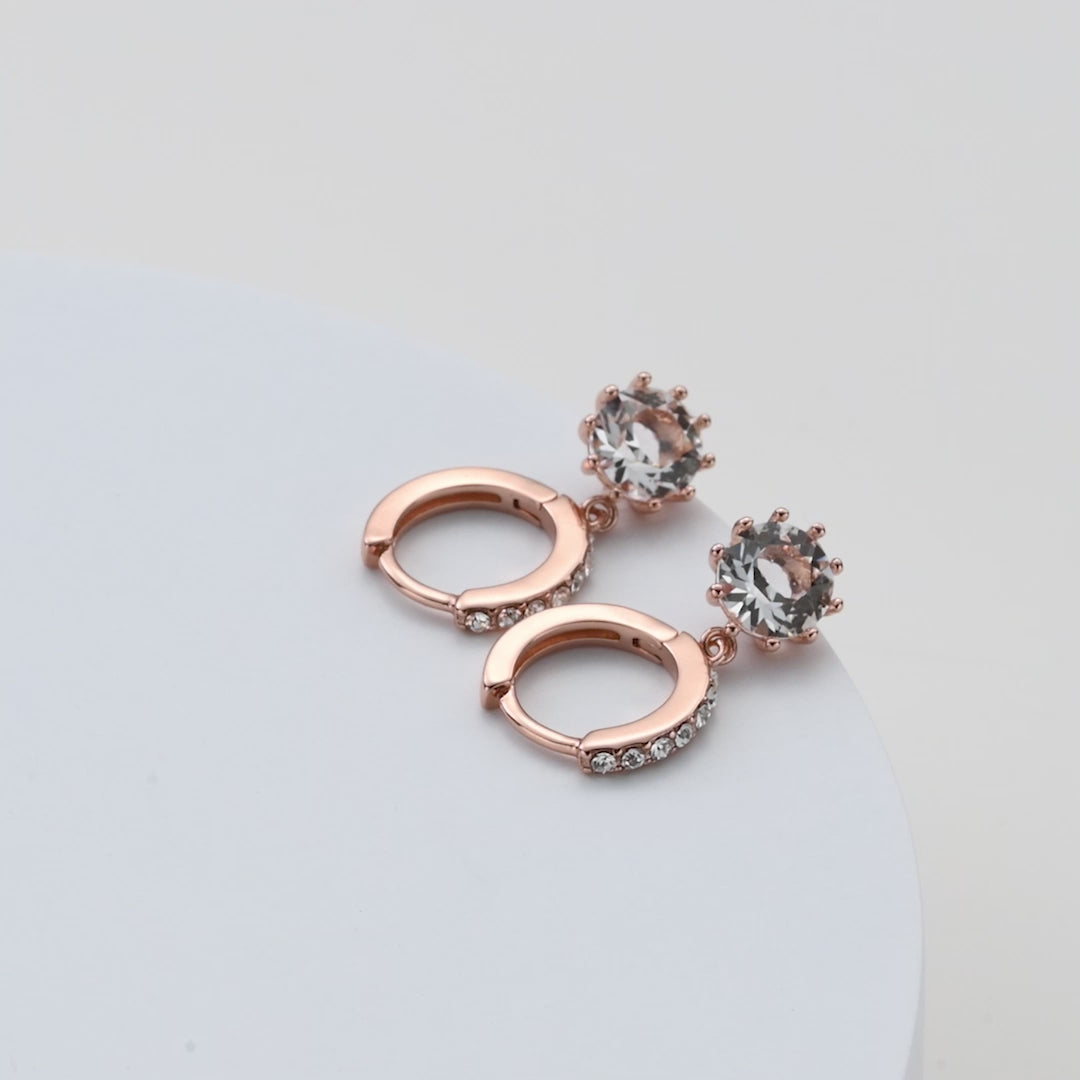 Rose Gold Plated Solitaire Drop Hoop Earrings Created with Zircondia® Crystals Video