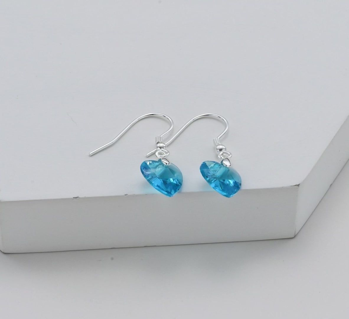 Sterling Silver Aquamarine Heart Earrings Created with Zircondia® Crystals Video
