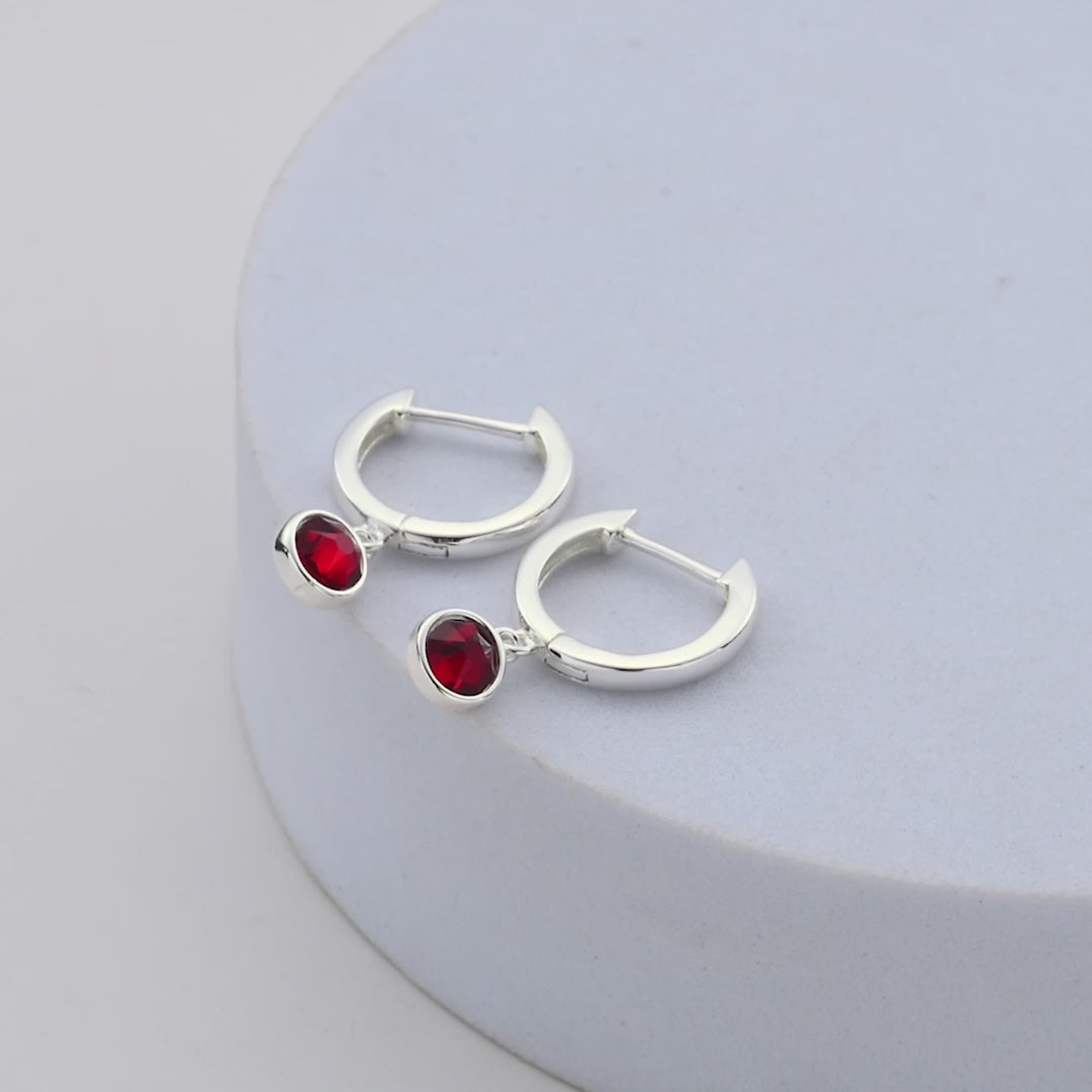 Dark Red Crystal Hoop Earrings Created with Zircondia® Crystals Video