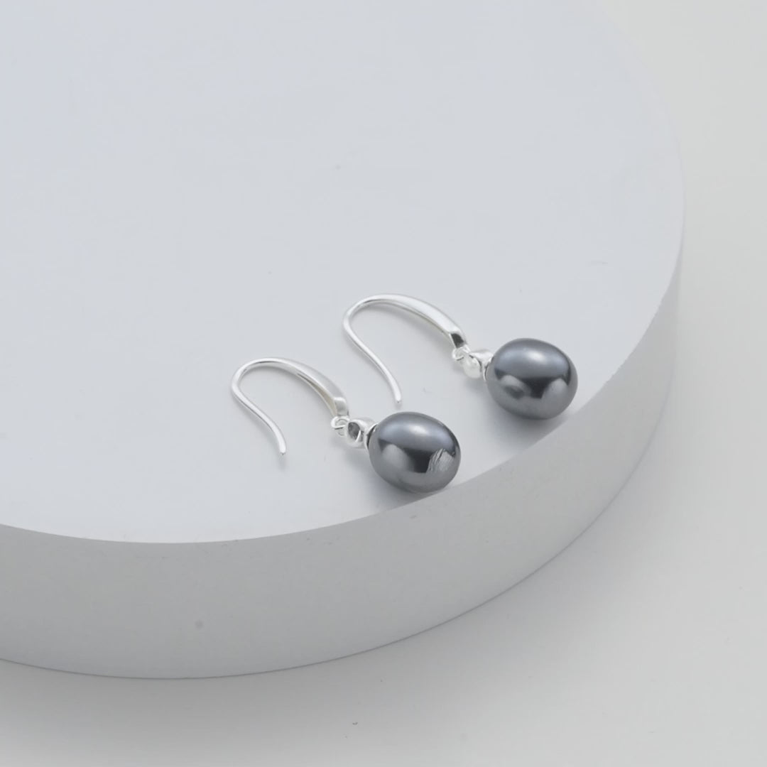 Sterling Silver Grey Pearl Drop Earrings Created with Zircondia® Crystals Video