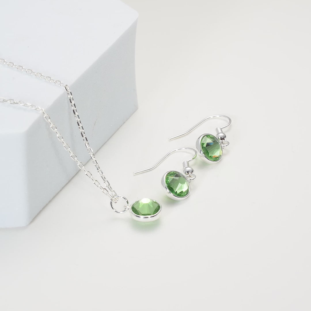 August (Peridot) Birthstone Necklace & Drop Earrings Set Created with Zircondia® Crystals Video