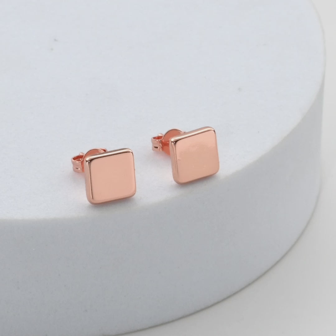 Rose Gold Plated Square Stud Earrings