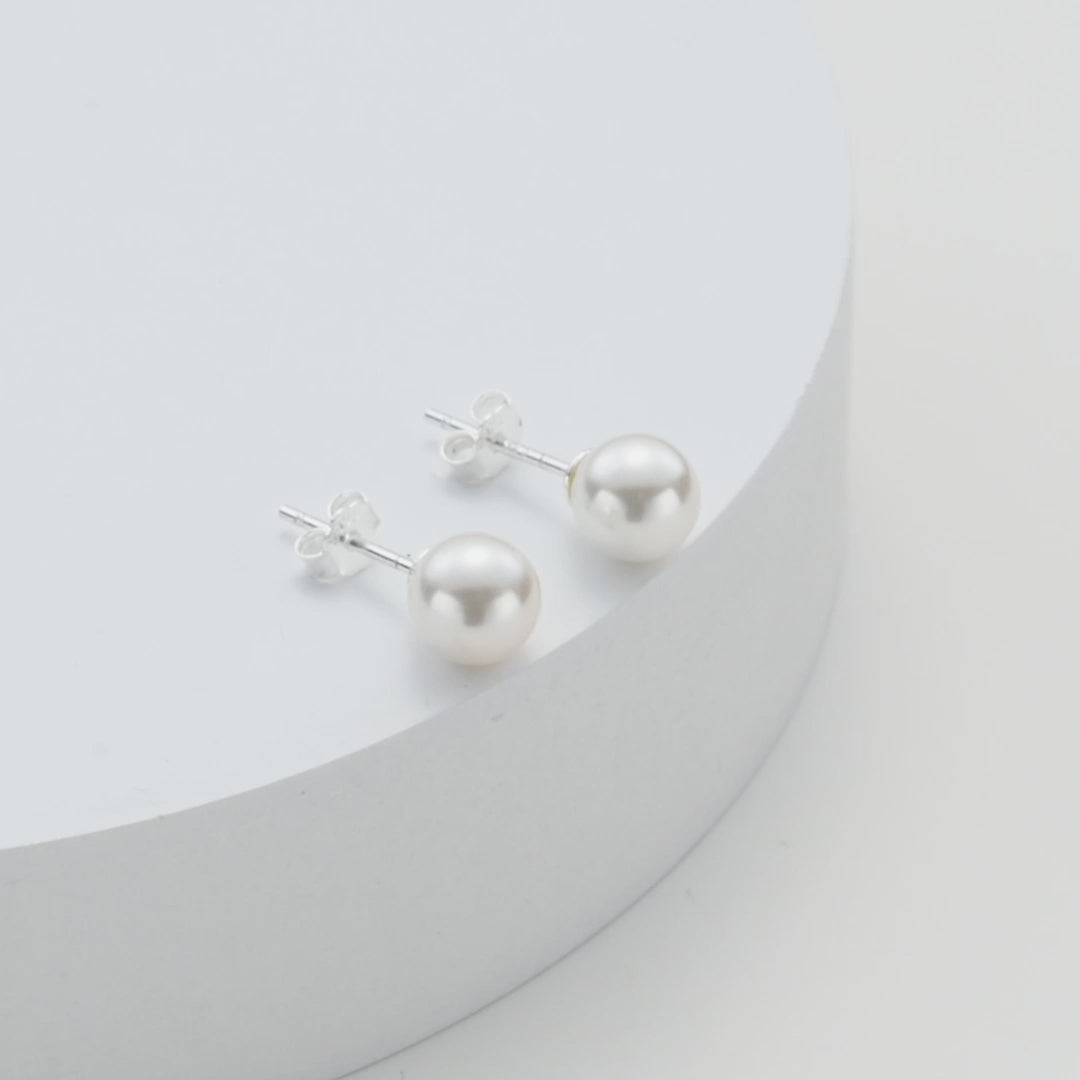 Sterling Silver White Shell Pearl Earrings Video