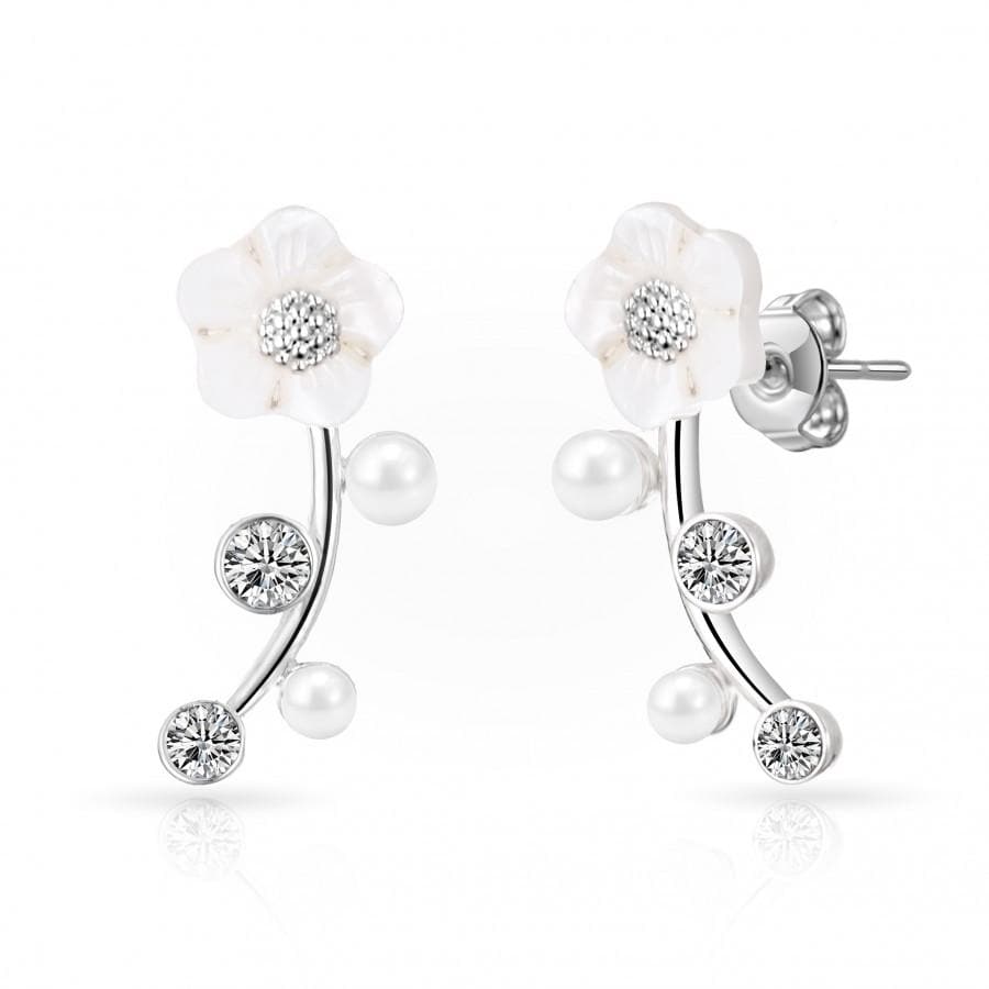Silver Plated Daisy Climber Earrings Created with Zircondia® Crystals by Philip Jones Jewellery