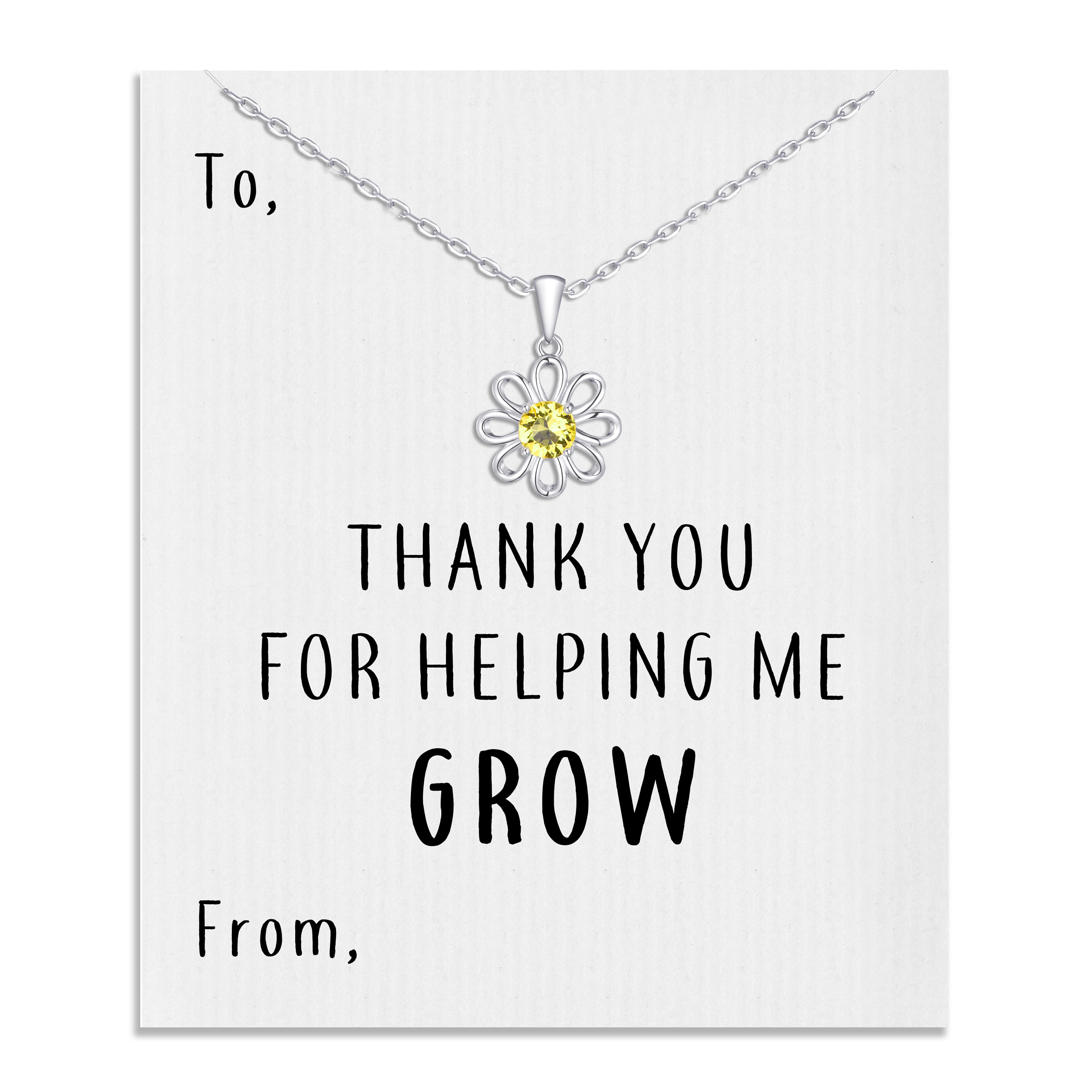 Thank You For Helping Me Grow Daisy Necklace Created with Zircondia® Crystals by Philip Jones Jewellery