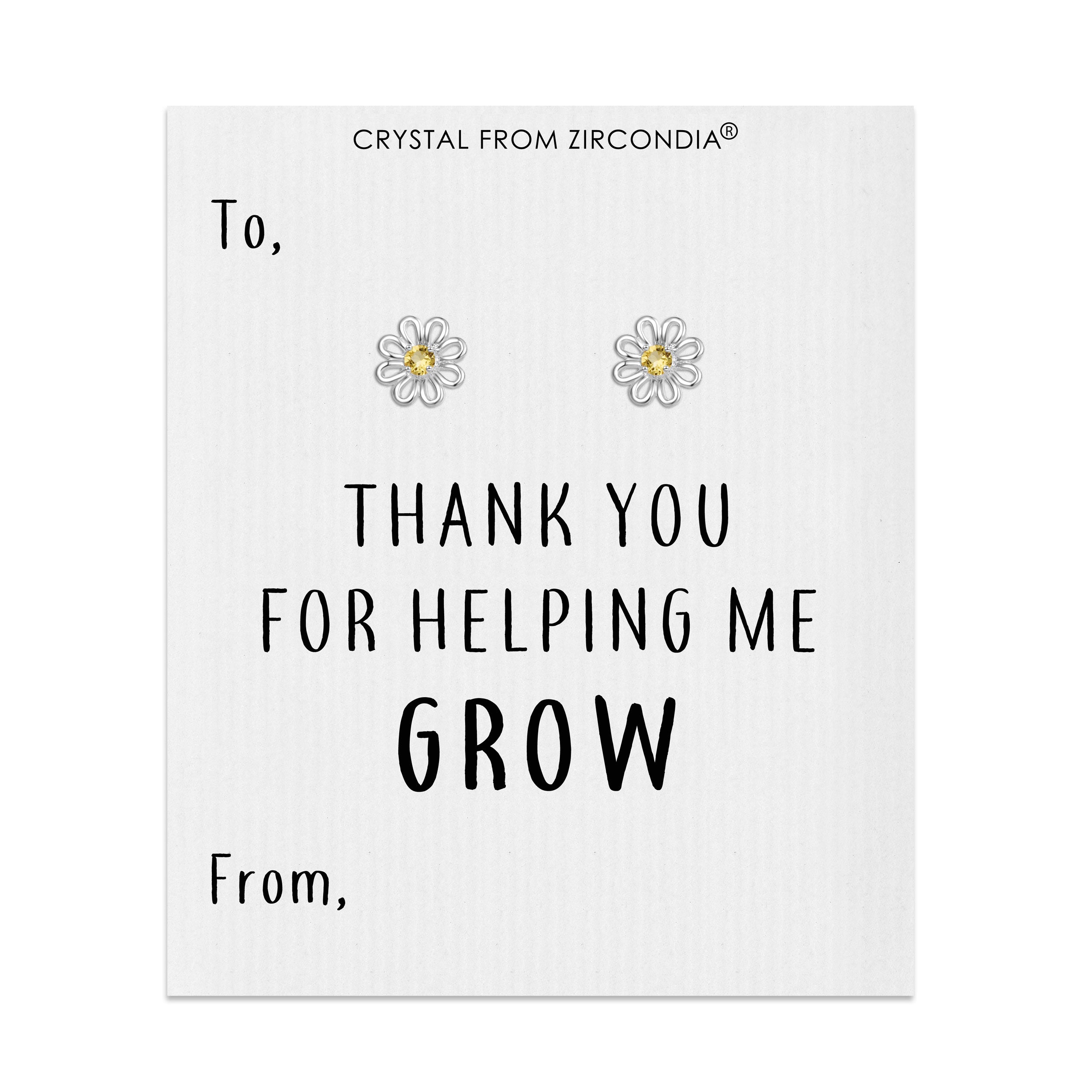 Thank You For Helping Me Grow Daisy Earrings Created with Zircondia® Crystals by Philip Jones Jewellery