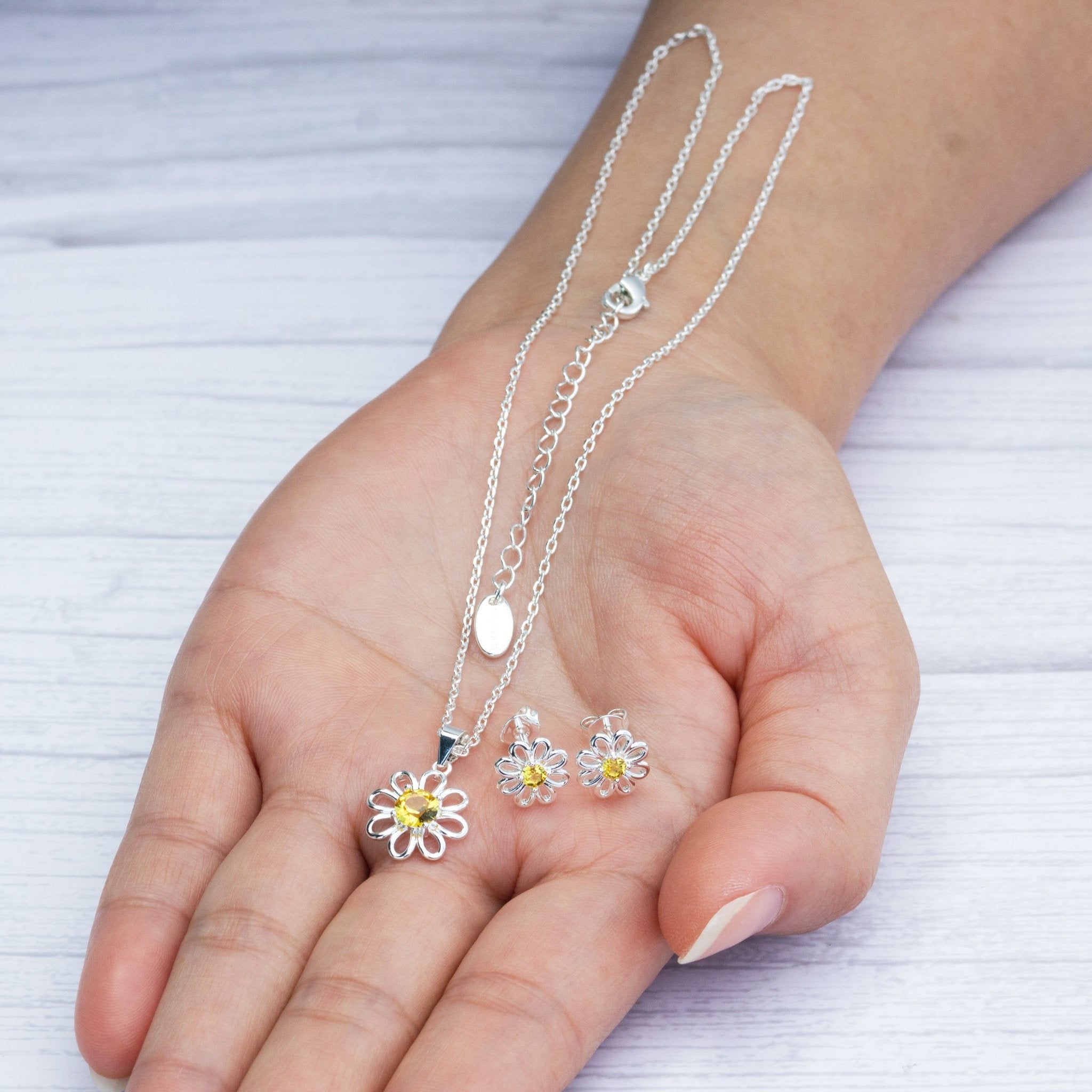 Daisy Set Created with Zircondia® Crystals - Philip Jones Jewellery