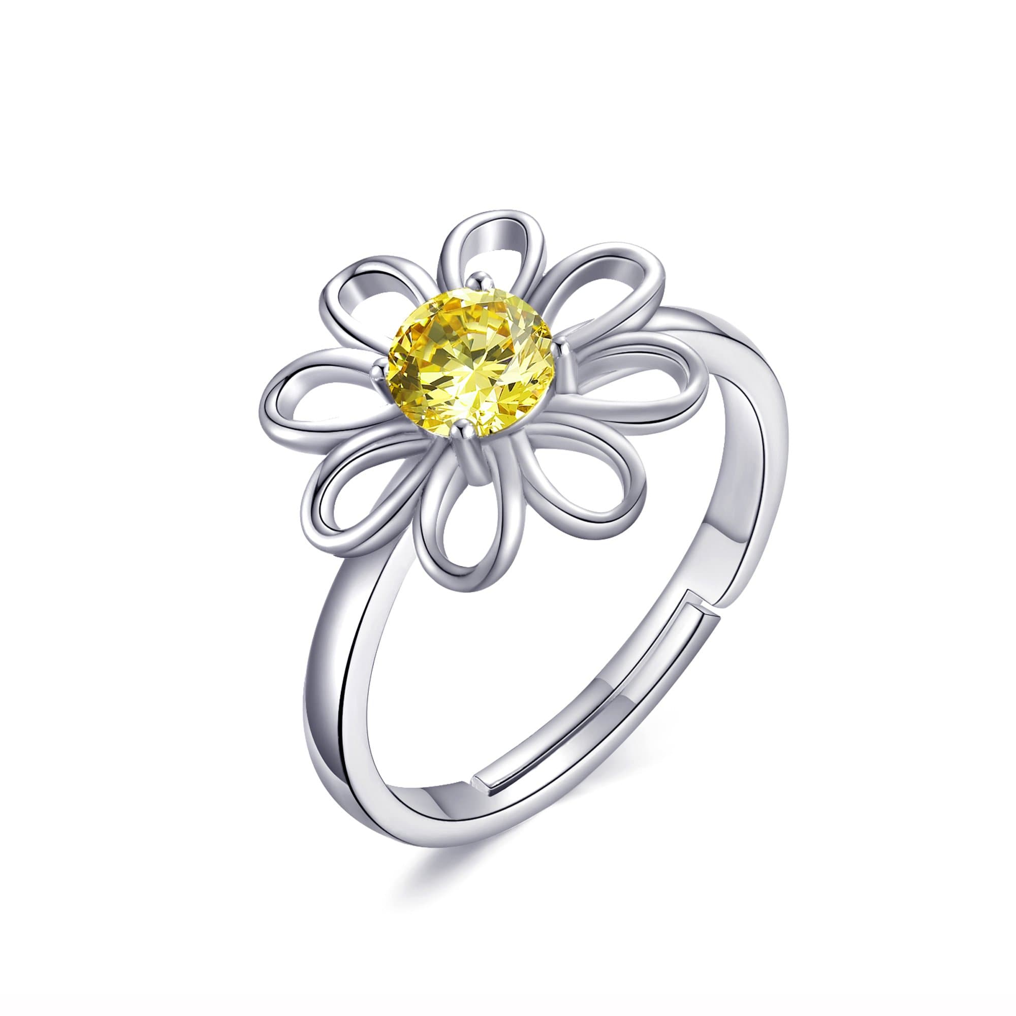 Adjustable Crystal Daisy Ring Created with Zircondia® Crystals