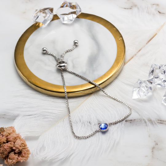 Dark Blue Crystal Bracelet Created with Zircondia® Crystals - Philip Jones Jewellery
