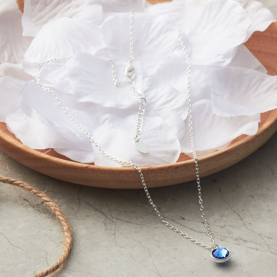 Dark Blue Crystal Necklace Created with Zircondia® Crystals - Philip Jones Jewellery