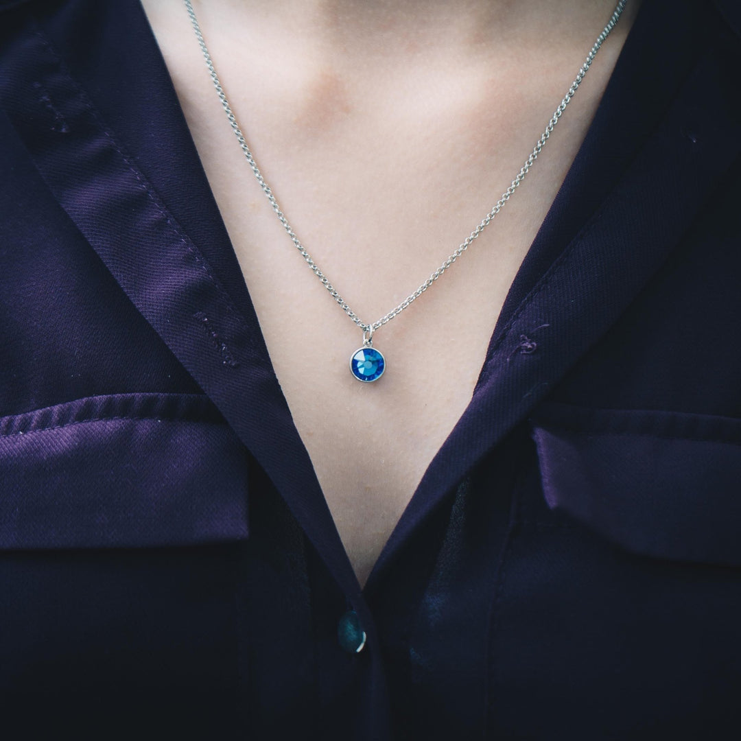 Dark Blue Crystal Necklace Created with Zircondia® Crystals - Philip Jones Jewellery