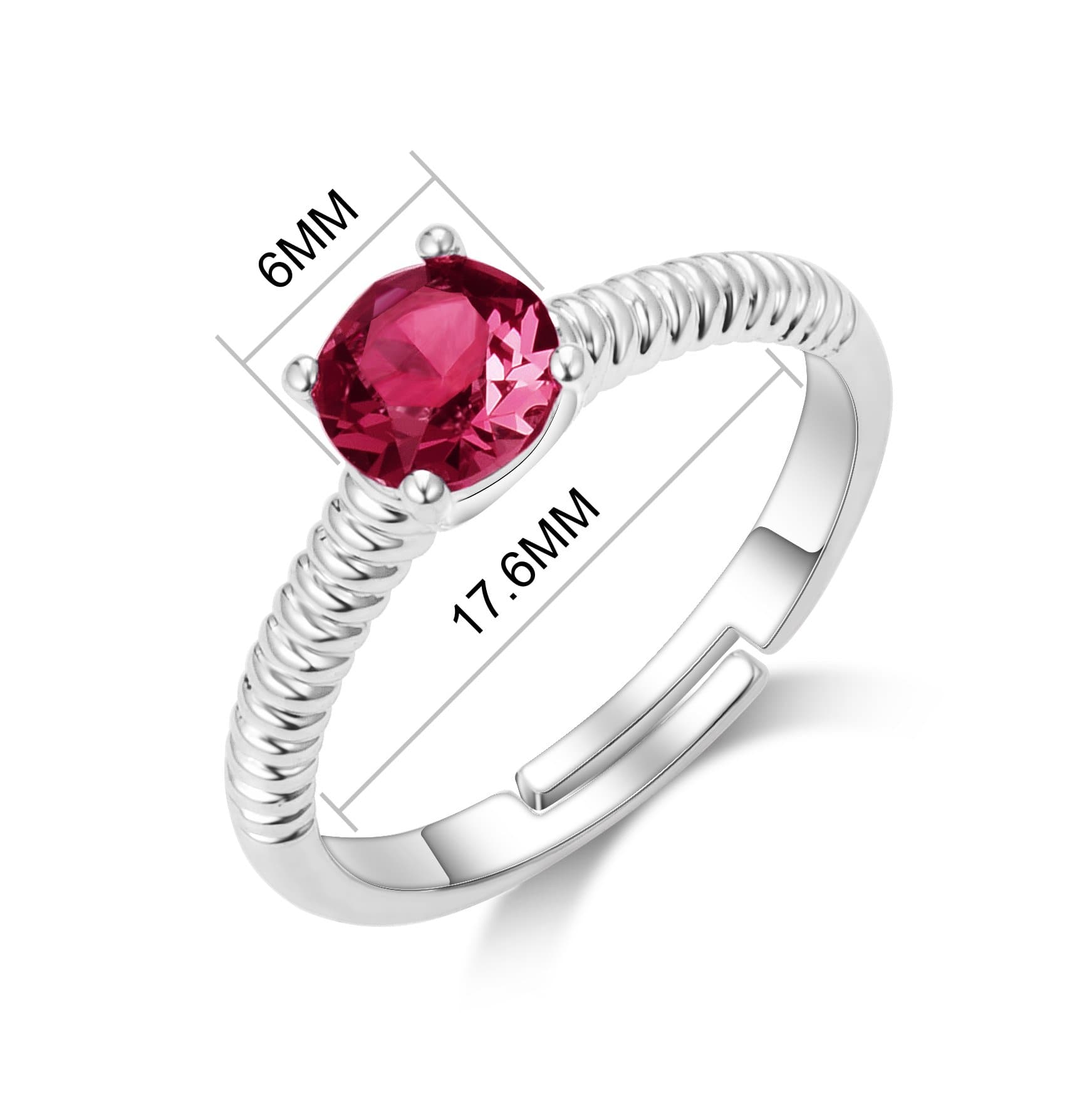 Dark Red Adjustable Crystal Ring Created with Zircondia® Crystals - Philip Jones Jewellery