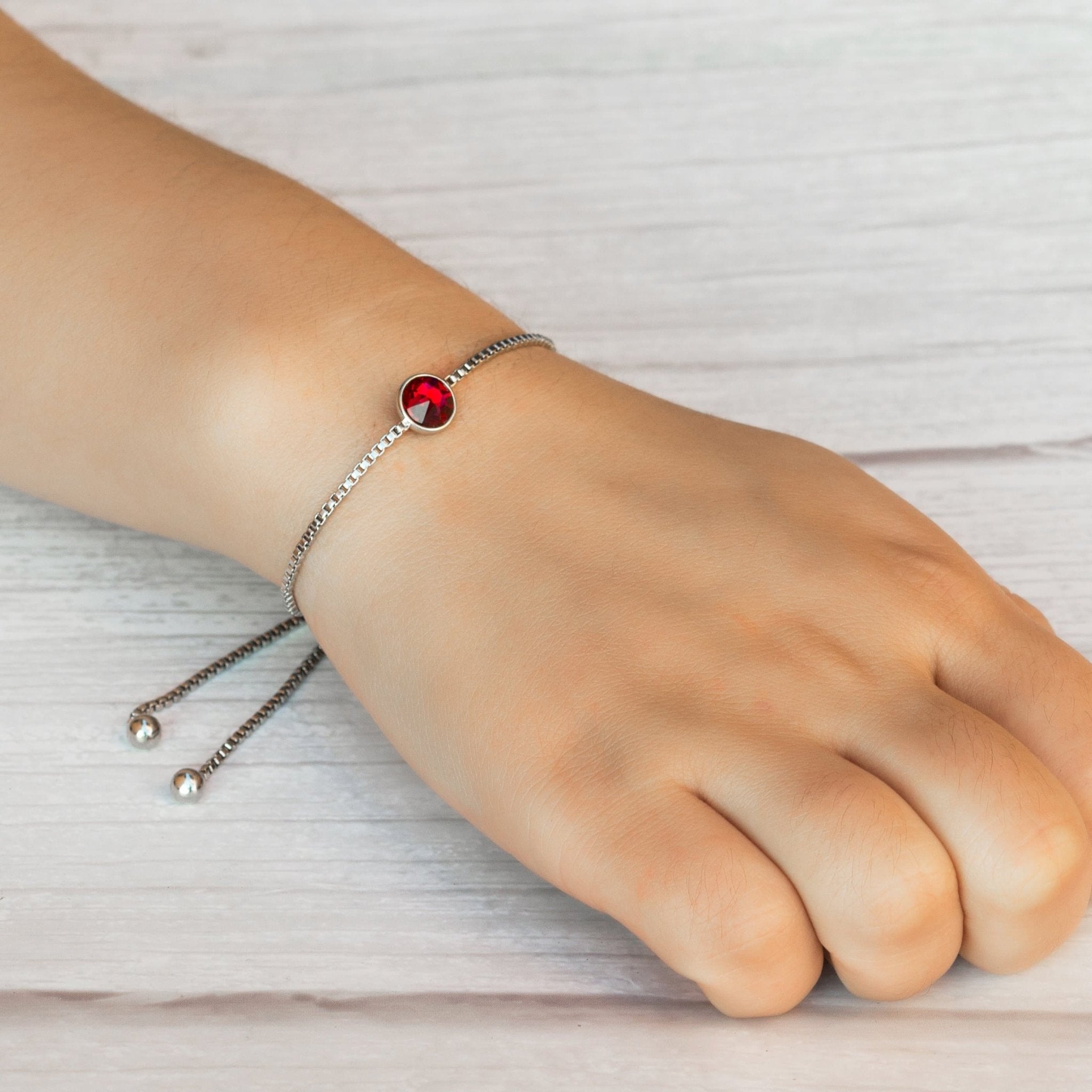 Dark Red Crystal Bracelet Created with Zircondia® Crystals - Philip Jones Jewellery