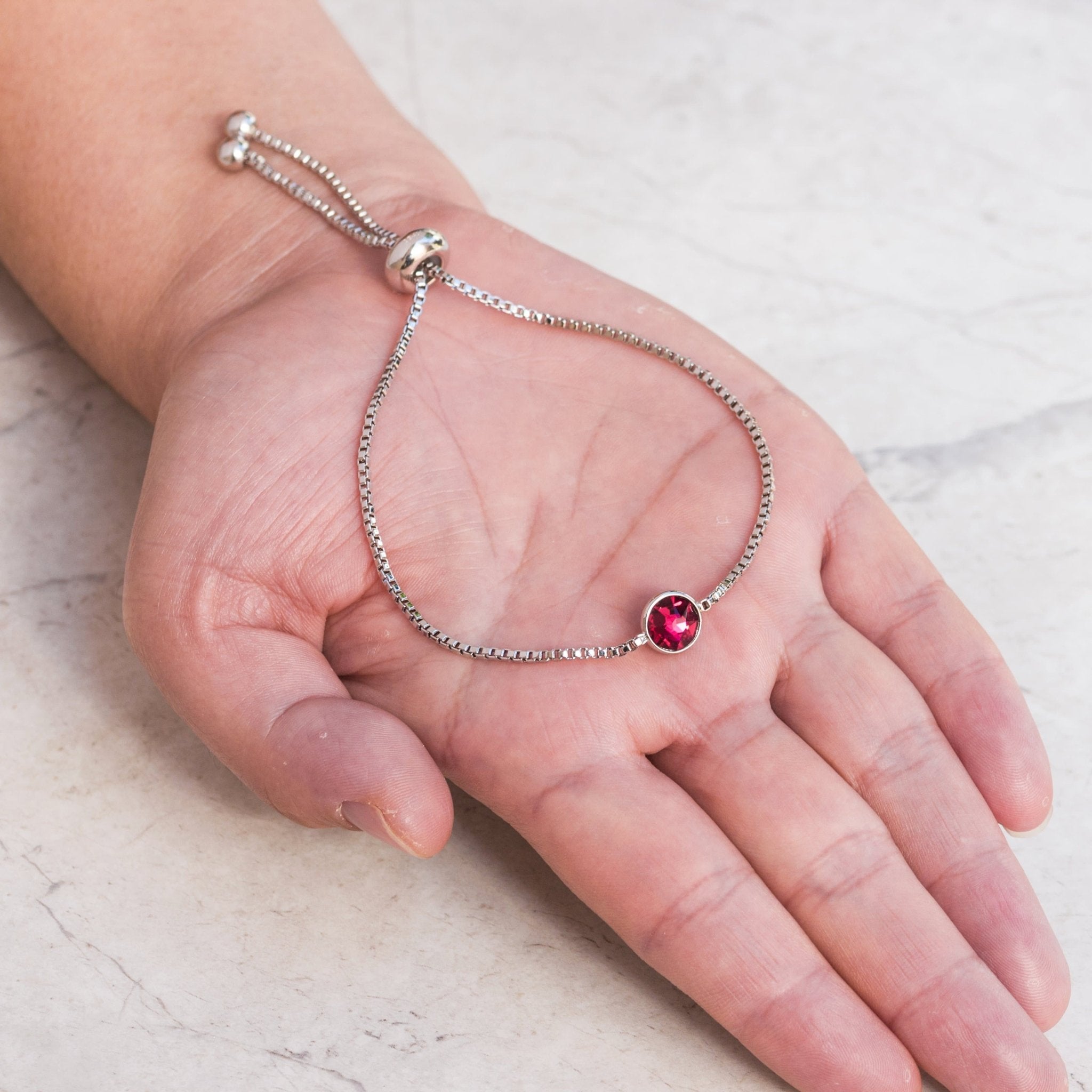 Dark Red Crystal Bracelet Created with Zircondia® Crystals - Philip Jones Jewellery