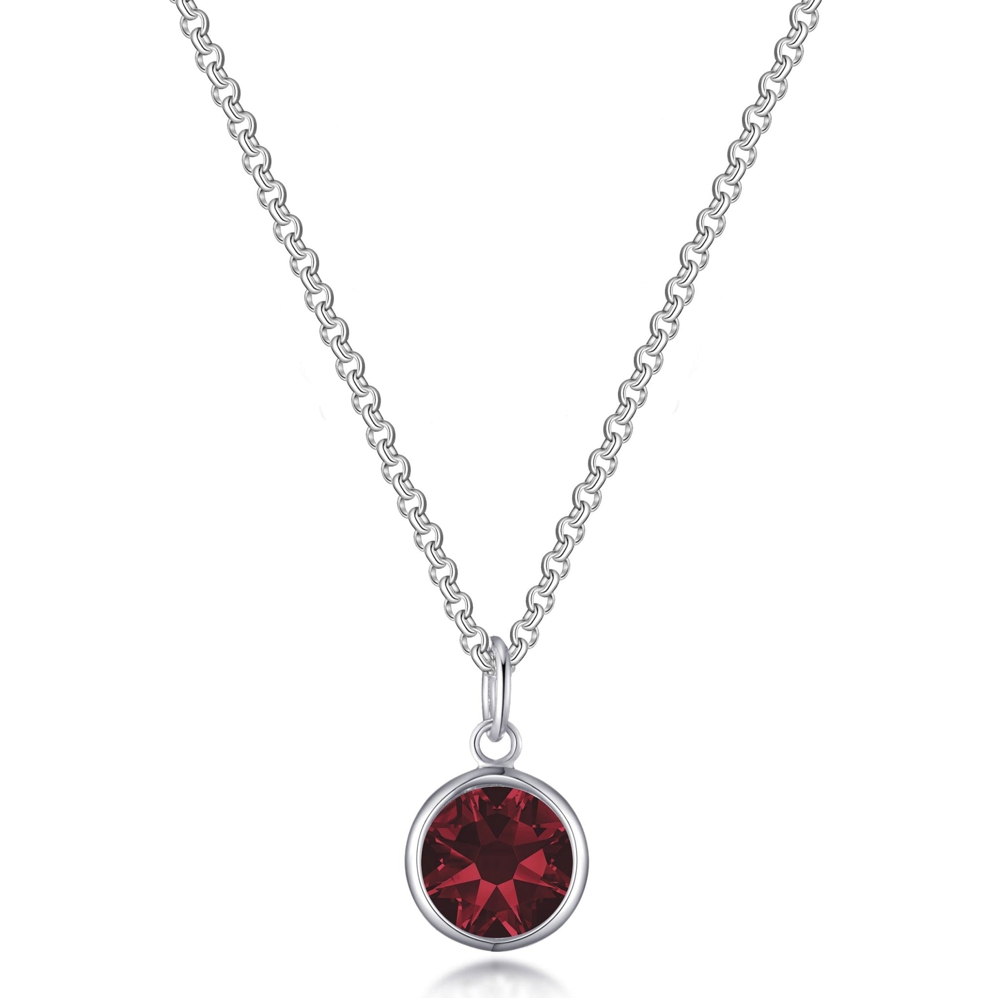 Dark Red Crystal Necklace Created with Zircondia® Crystals - Philip Jones Jewellery