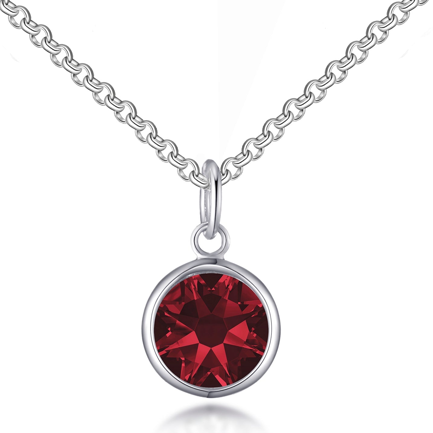 Dark Red Crystal Necklace Created with Zircondia® Crystals - Philip Jones Jewellery