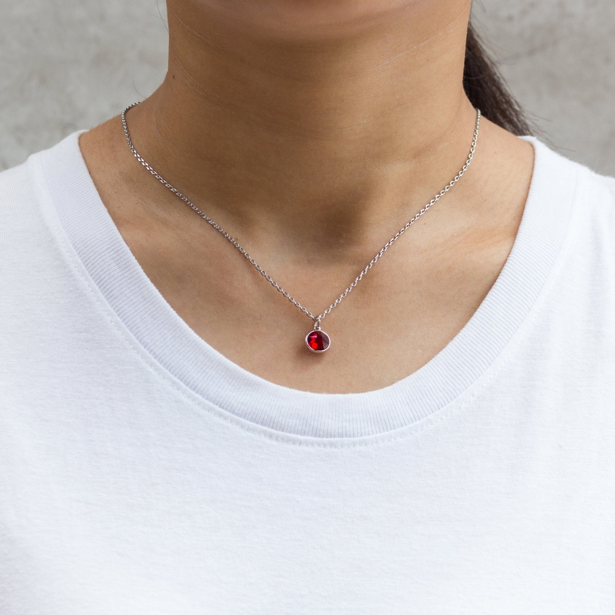 Dark Red Crystal Necklace Created with Zircondia® Crystals - Philip Jones Jewellery