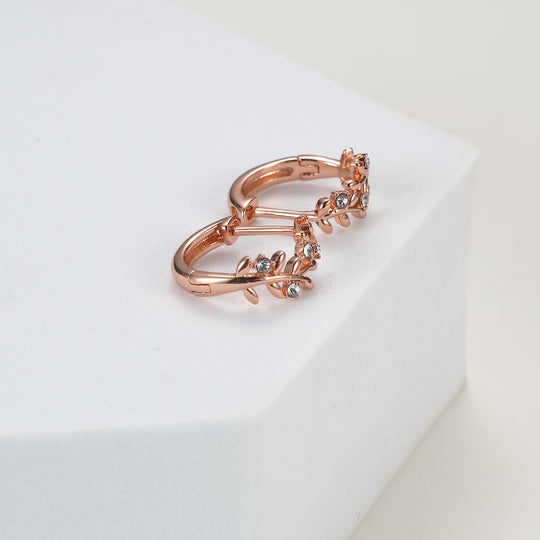 Rose Gold Plated Leaf Hoop Earrings Created with Zircondia® Crystals Video