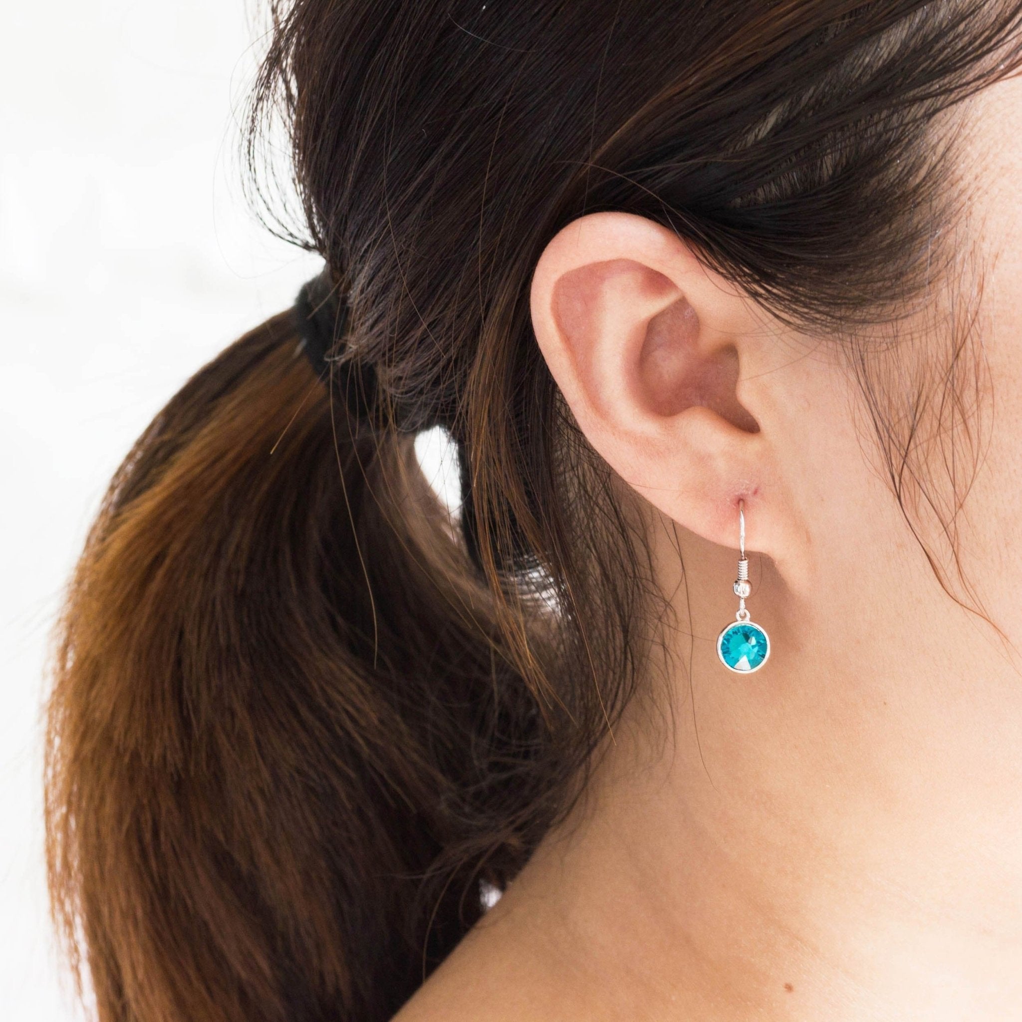 December Birthstone Drop Earrings Created with Blue Topaz Zircondia® Crystals - Philip Jones Jewellery