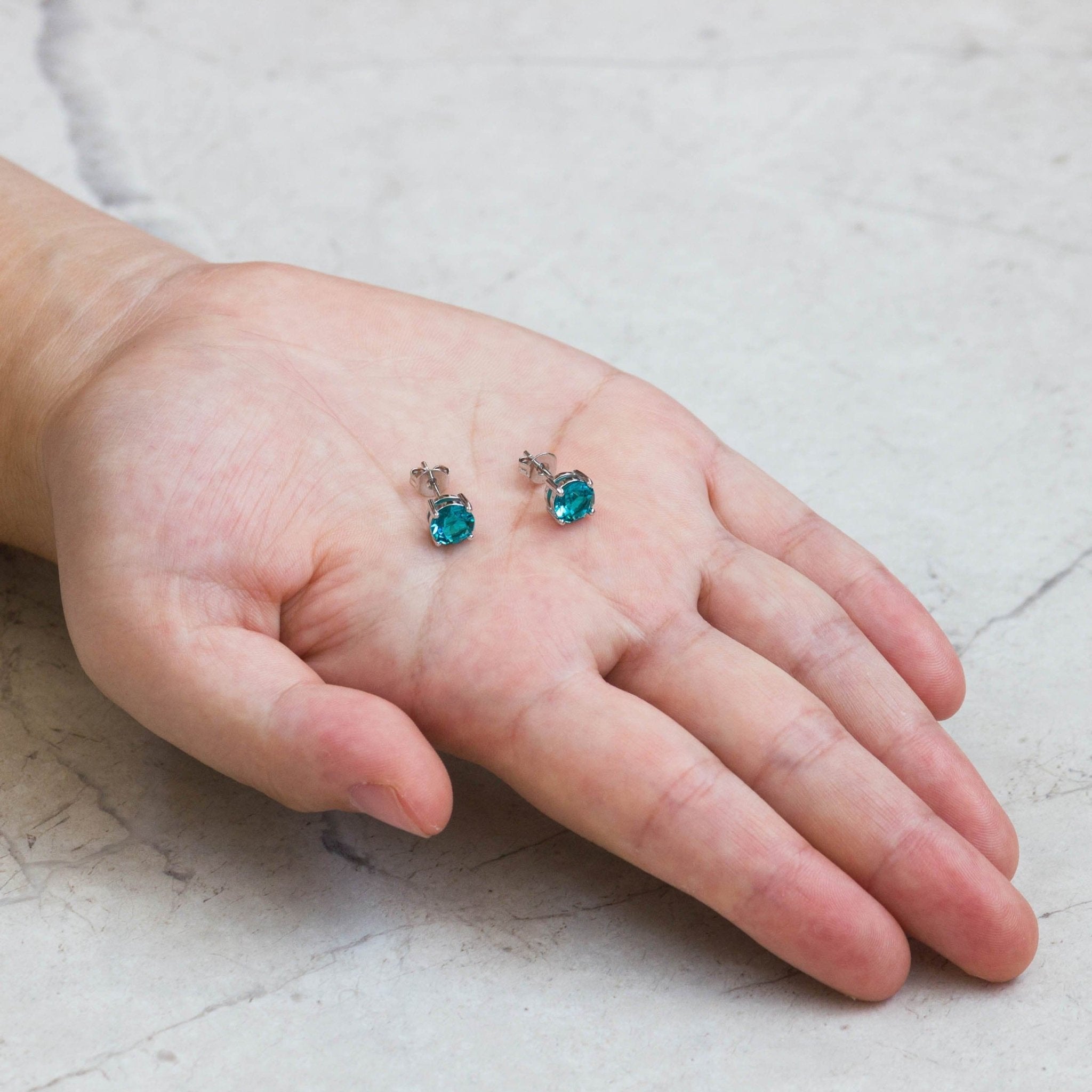 December (Blue Topaz) Birthstone Earrings Created with Zircondia® Crystals - Philip Jones Jewellery