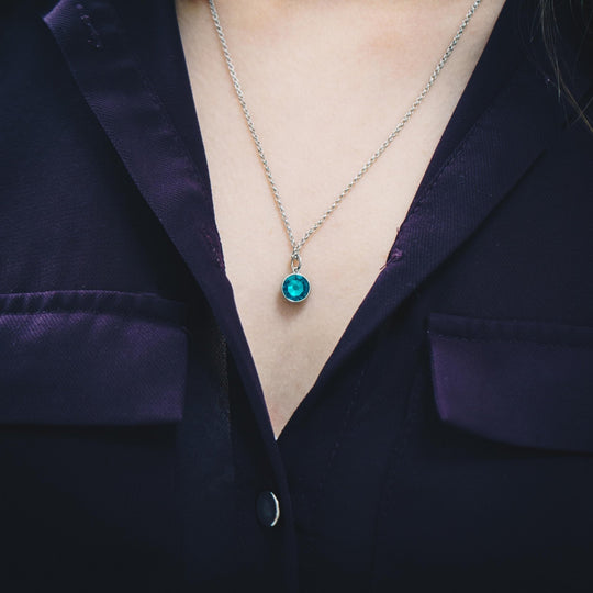 December (Blue Topaz) Birthstone Necklace Created with Zircondia® Crystals - Philip Jones Jewellery
