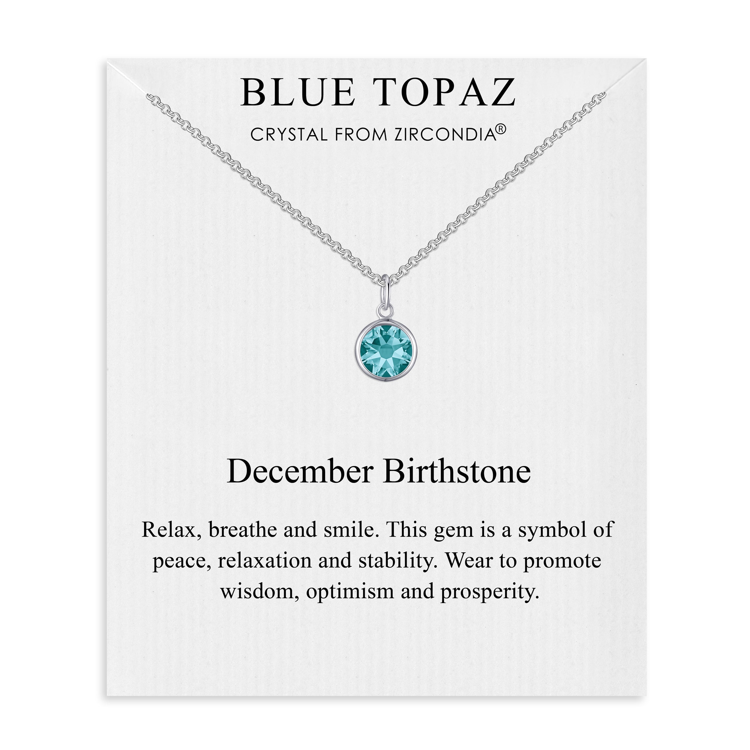 December (Blue Topaz) Birthstone Necklace Created with Zircondia® Crystals by Philip Jones Jewellery