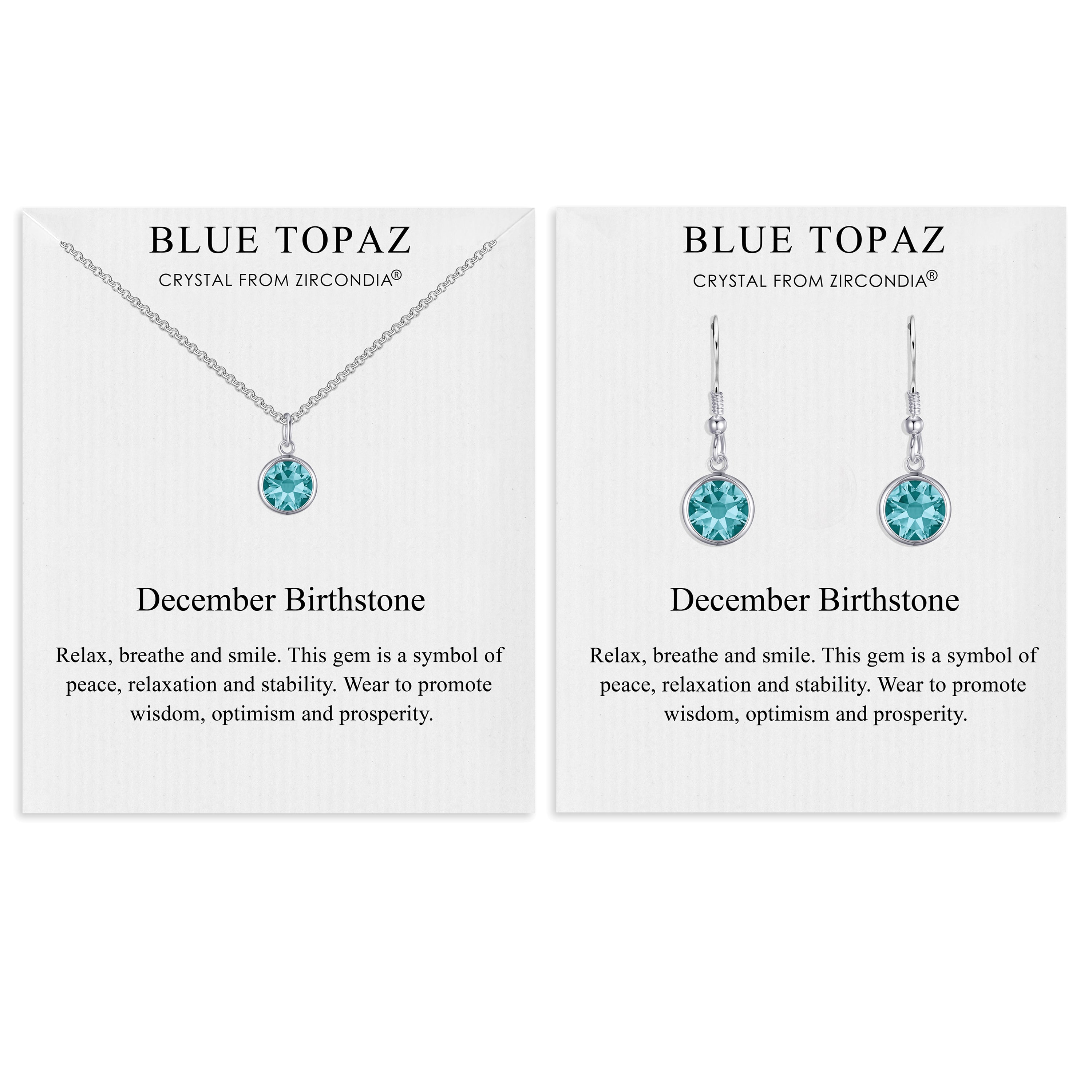 December (Blue Topaz) Birthstone Necklace & Drop Earrings Set Created with Zircondia® Crystals by Philip Jones Jewellery
