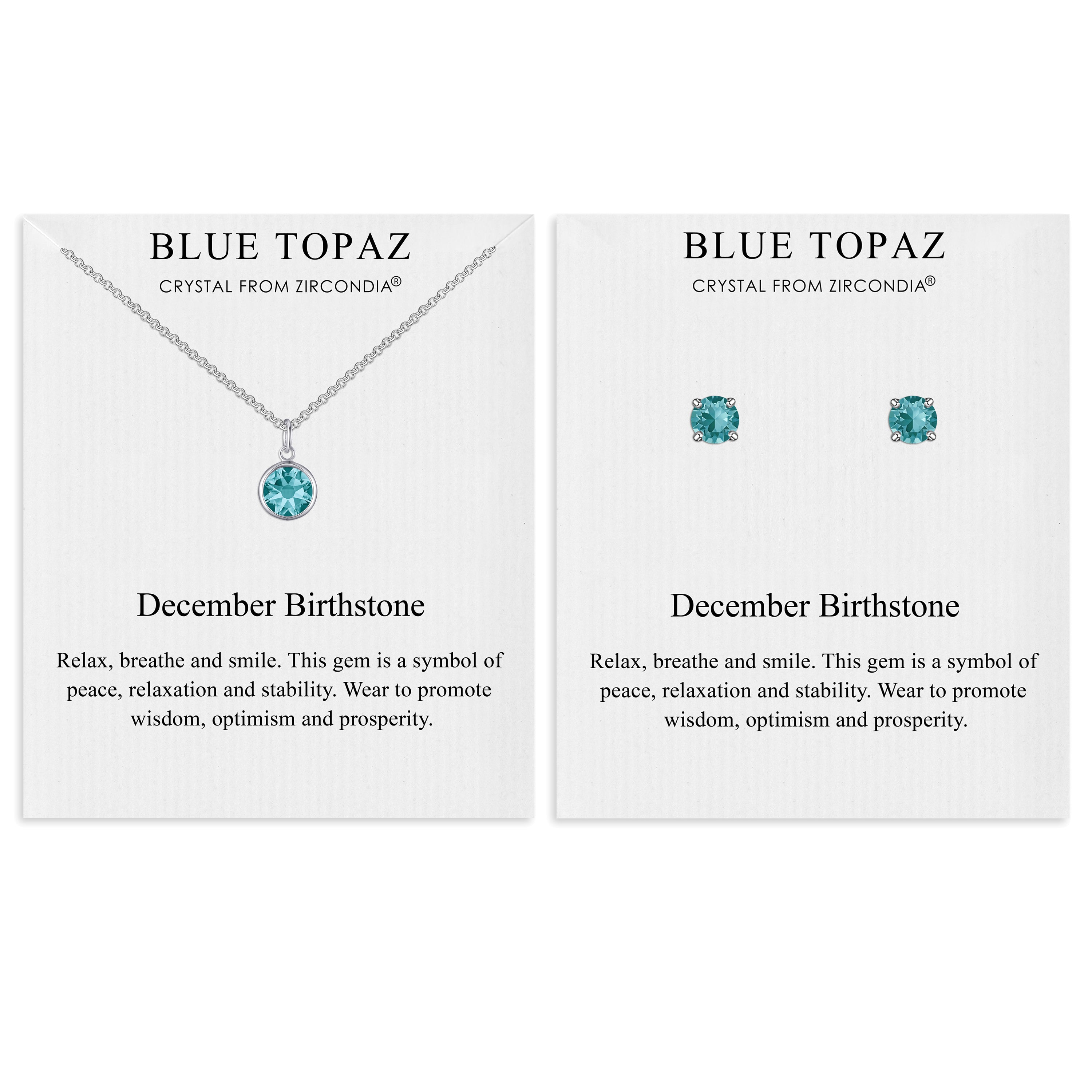 December (Blue Topaz) Birthstone Necklace & Earrings Set Created with Zircondia® Crystals by Philip Jones Jewellery