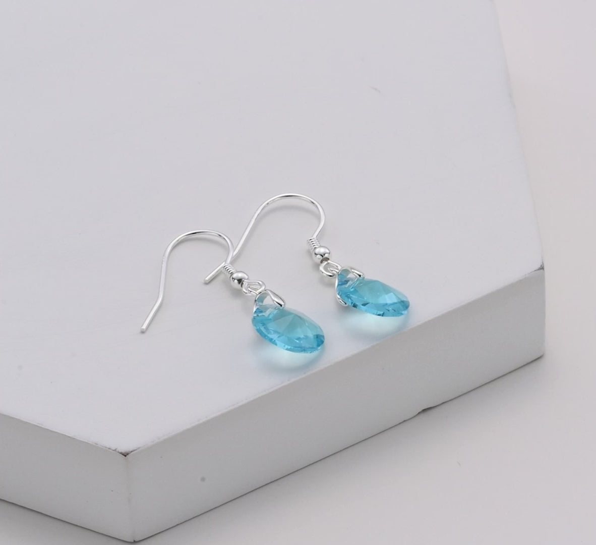 Sterling Silver Aquamarine Earrings Created with Zircondia® Crystals Video