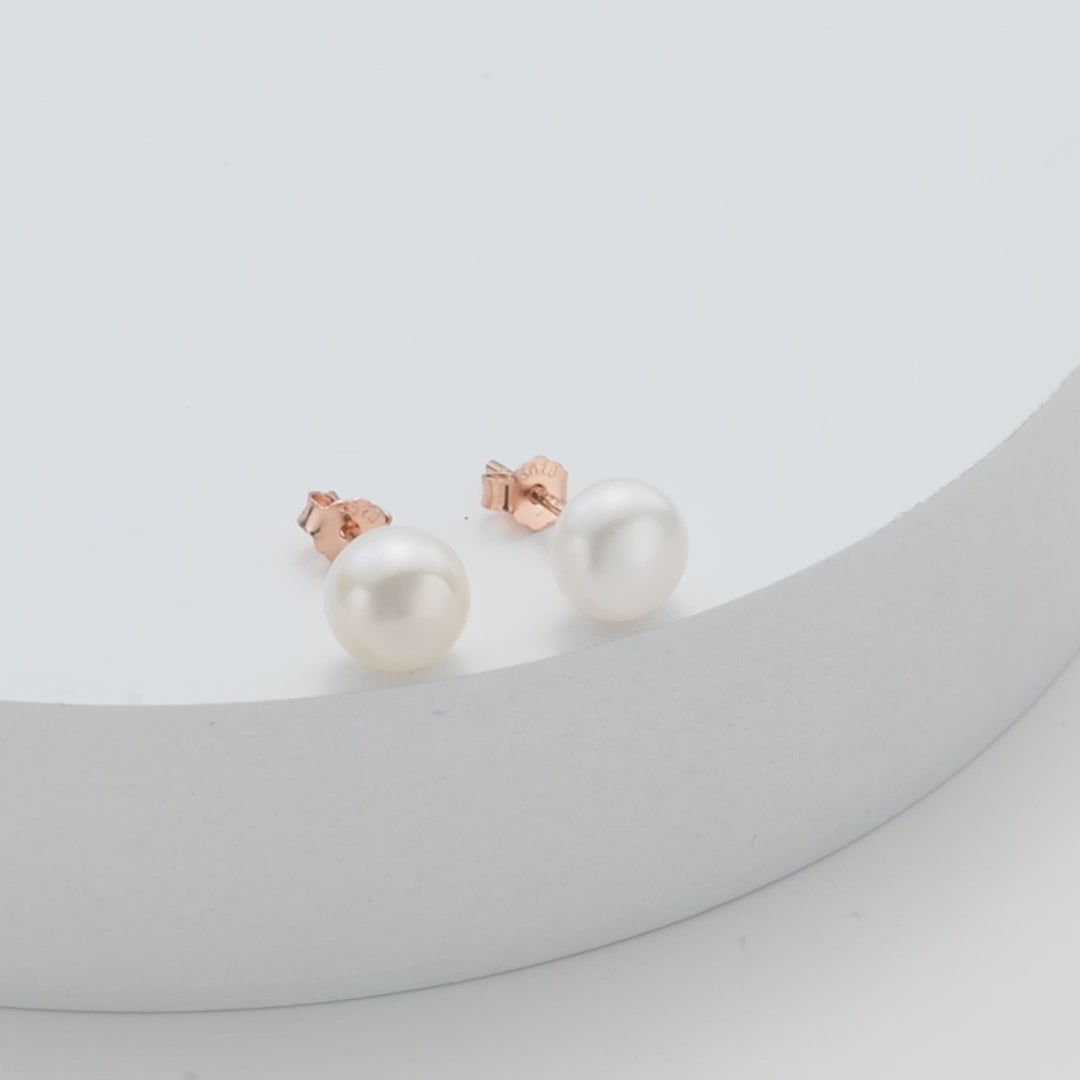 Rose Gold Plated Sterling Silver Pearl Earrings Video