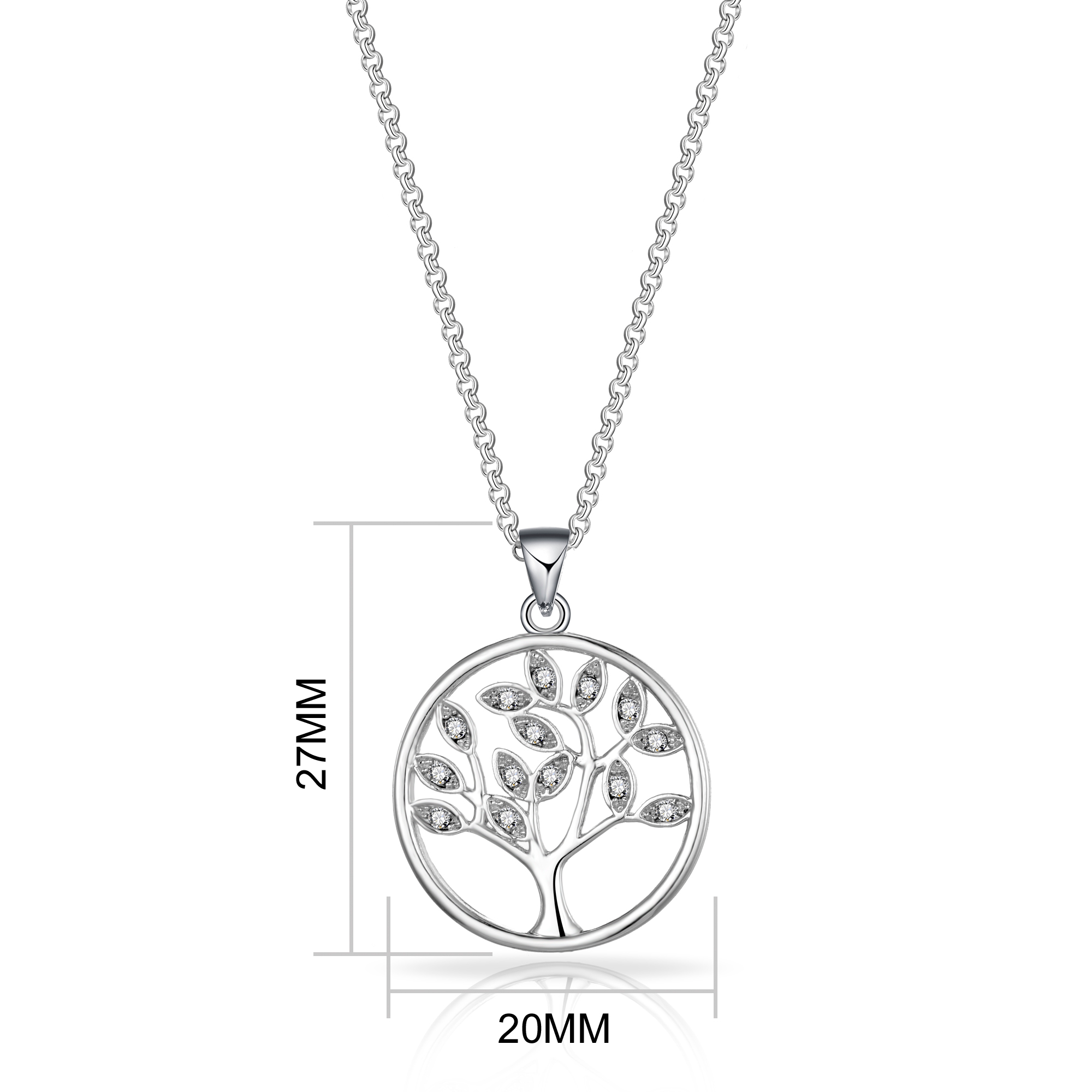 Silver Plated Tree of Life Necklace Created with Zircondia® Crystals