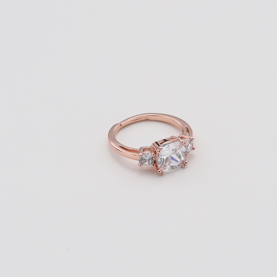Rose Gold Plated Adjustable Three Stone Ring Created with Zircondia® Crystals Video