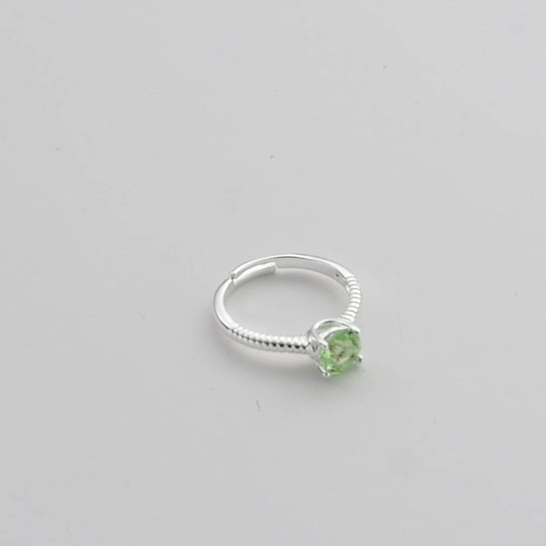 August (Peridot) Adjustable Birthstone Ring Created with Zircondia® Crystals Video