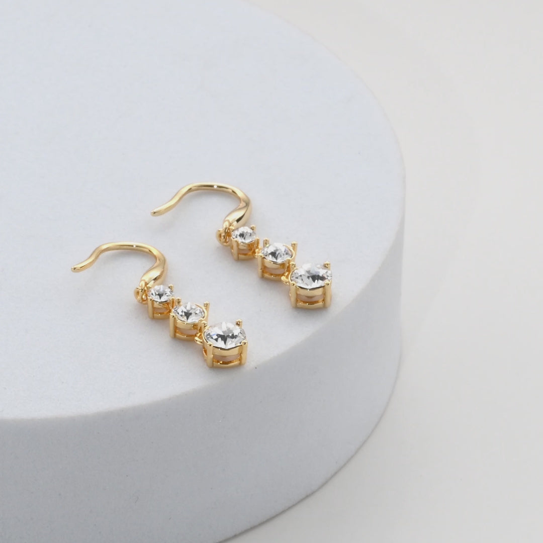 Gold Plated Graduated Drop Earrings Created with Zircondia® Crystals Video