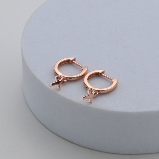 Rose Gold Plated Cross Charm Hoop Earrings Video