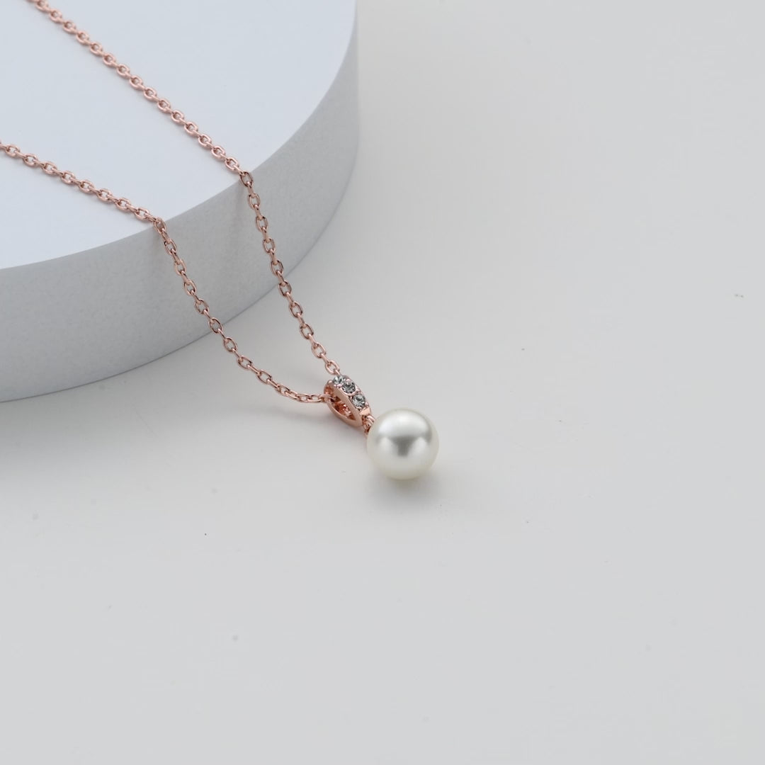 Rose Gold Plated Pearl Drop Necklace Created with Zircondia® Crystals Video