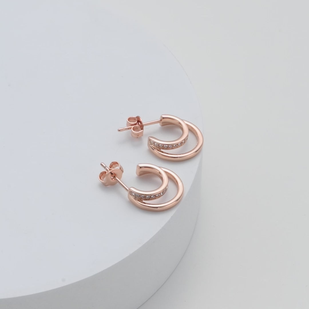 Rose Gold Plated Open Double Hoop Earrings Created With Zircondia® Crystals