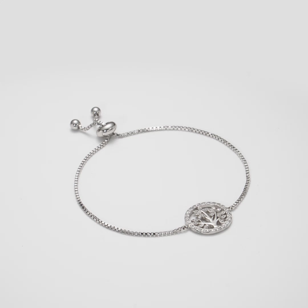 Silver Plated Tree of Life Bracelet Created with Zircondia® Crystals Video