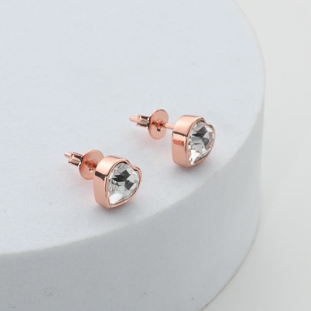 Rose Gold Plated Bezel set Heart Earrings Created with Zircondia® Crystals Video