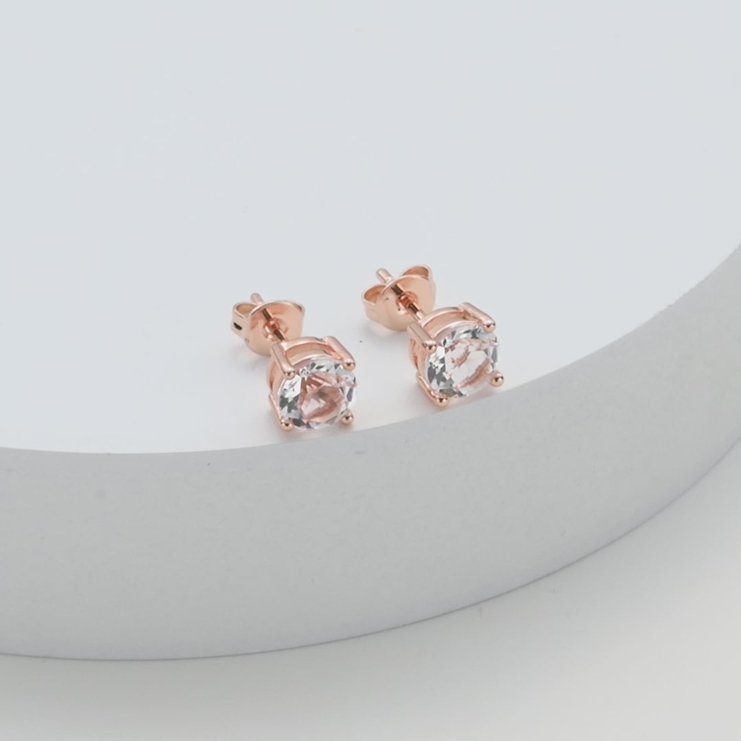 Rose Gold Plated Solitaire Crystal Stud Earrings Created with Zircondia® Crystals Video