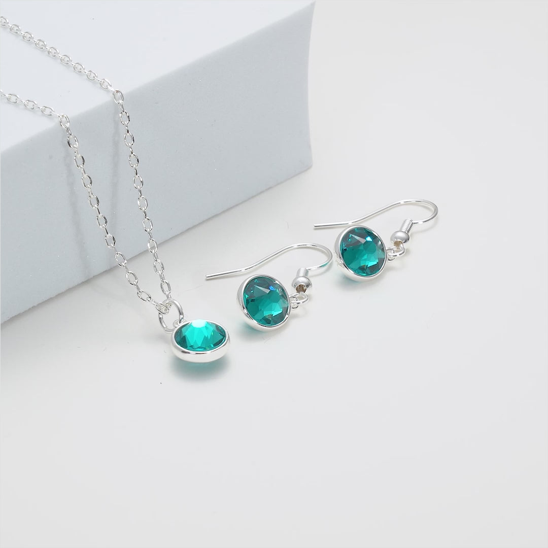 December (Blue Topaz) Birthstone Necklace & Drop Earrings Set Created with Zircondia® Crystals Video